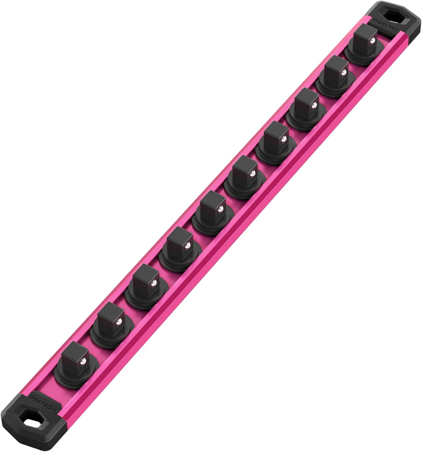 WORKPRO Magnetic Socket Organizer, 3/8-Inch Drive Aluminum Alloy Socket Rail, Heavy Duty Socket Holder, Socket Rack Kit 3/8-Inch x 10 Clips Rose Red (Socket not Included)