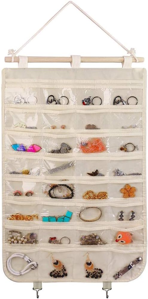 BB Brotrade Hanging Jewelry Organizer,Accessories Organizer,32 Pocket Organizer for Holding Jewelries (Beige-32 Pockets)