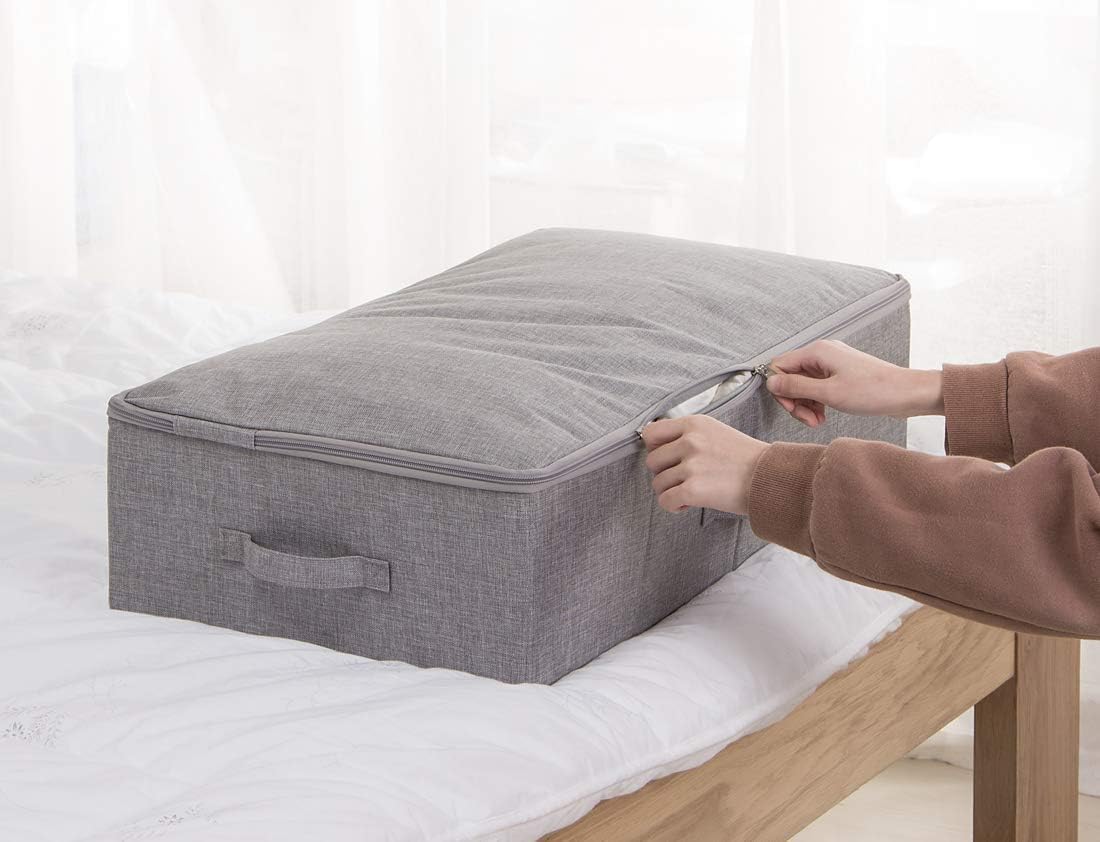 iwill CREATE PRO Folding Breathable Underbed Storage Bins with Lids, Wardrobe Closet Clothing Blanket, Shoes, Toys Organizer Containers, Dark Gray, Pack of 2