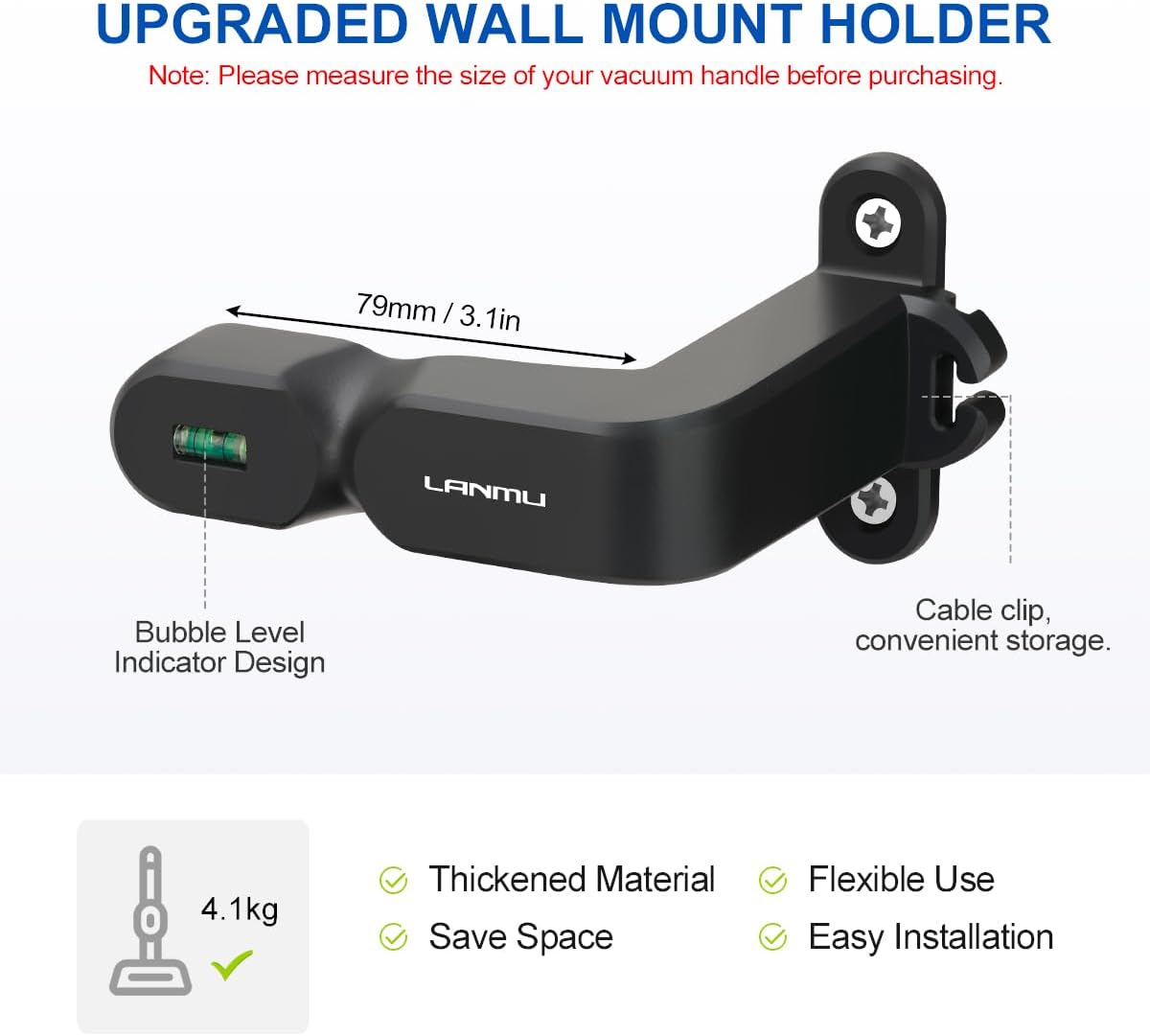 LANMU Upgraded Wall Mount Holder with Cable Clip Compatible with Shark IX141 IZ462H IZ682H IZ377H IZ376H Pet Cordless Stick Vacuum, Handheld Vac CH951 CH950