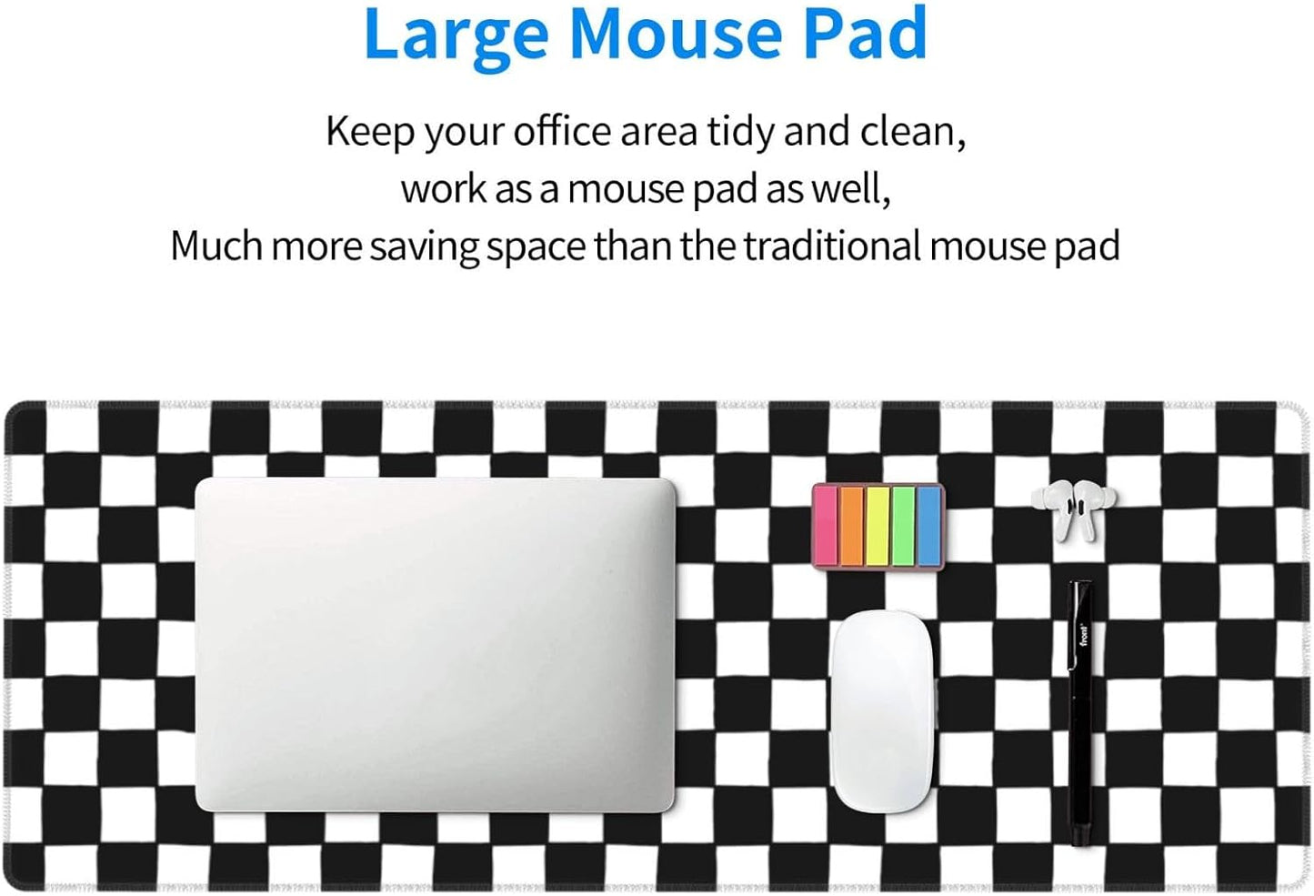 Black and White Checkered Gaming Mouse Pad, Large Mouse Pad for Desk Mat XXL XL Mousepad, Big Keyboard Pad Office Desk Accessories Decor