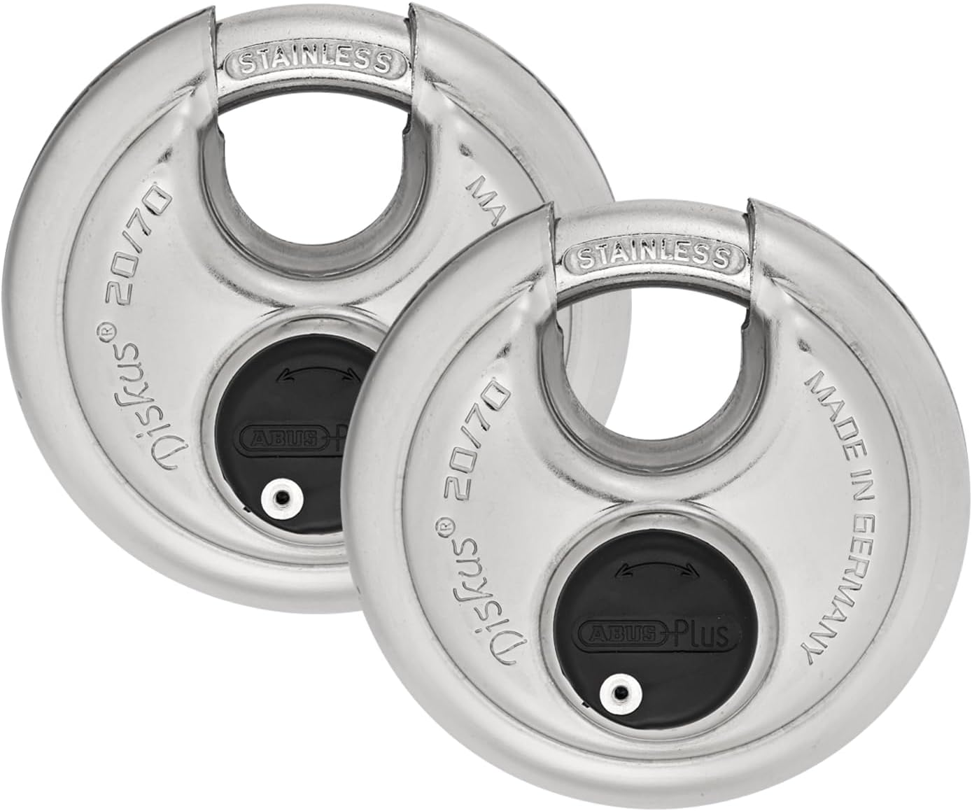 ABUS 20/70 2 Pack Heavy Duty Diskus Storage Padlock with 2 Keys for Storage, Outdoor, Commercial, 2.75in (70mm) Wide, Keyed Alike 323614