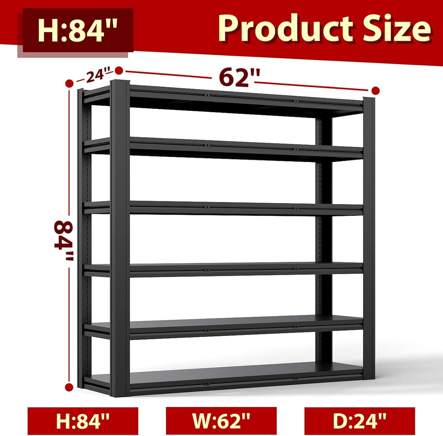 Heavy Duty Storage Shelves Unit, Adjustable Metal Garage Shelving,4200LBS Garage Storage Industrial Shelves,Storage Racks,Steel Shelf Suitable for Shop,Warehouse,Basement