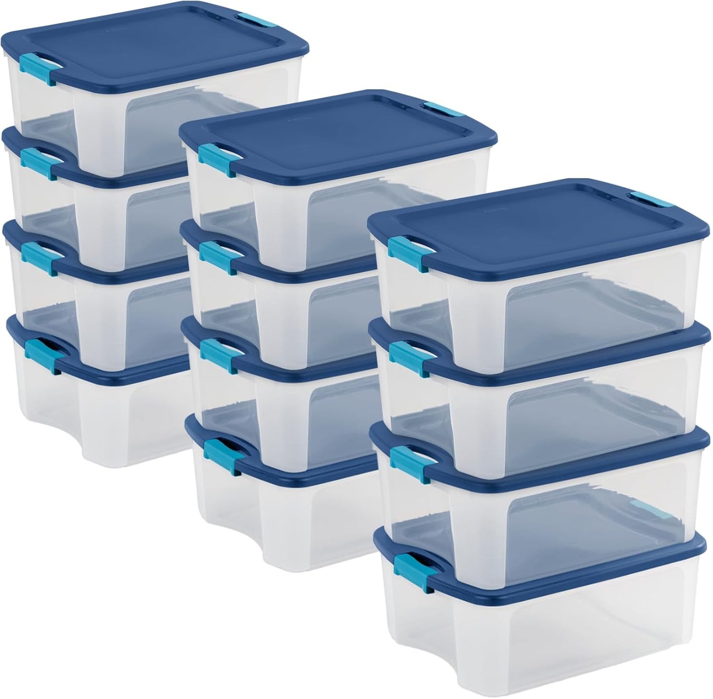 Sterilite 12-Pack Latch and Carry, Clear Plastic Storage Bins with Latching Lids and Full-Grip Handles, 12 Gallon