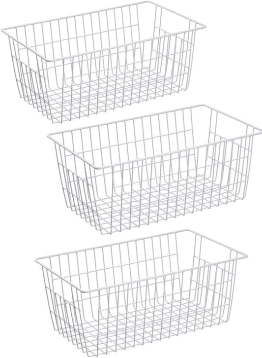 Wire Storage Basket Freezer Organizer Bins Metal Wire Baskets Organizer Storage Baskets for Kitchen, Cabinets, Pantry, Freezer, BathroomSet of 3