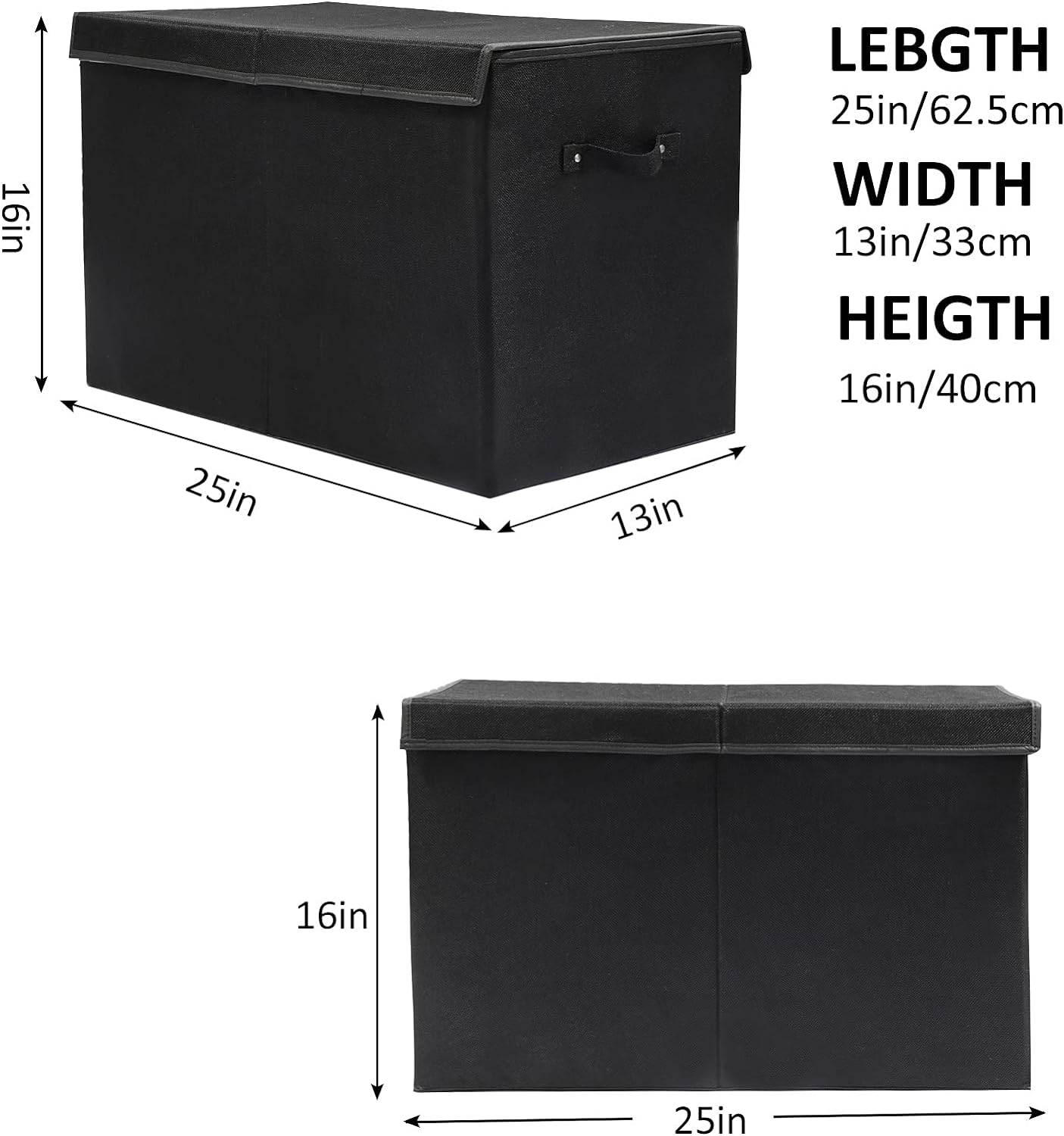 popoly Large Toy Box Chest Storage with Flip-Top Lid, Collapsible Kids Storage Boxes Container Bins for Toys, Playroom Organizers, 25"x13" x16" (Linen Black)