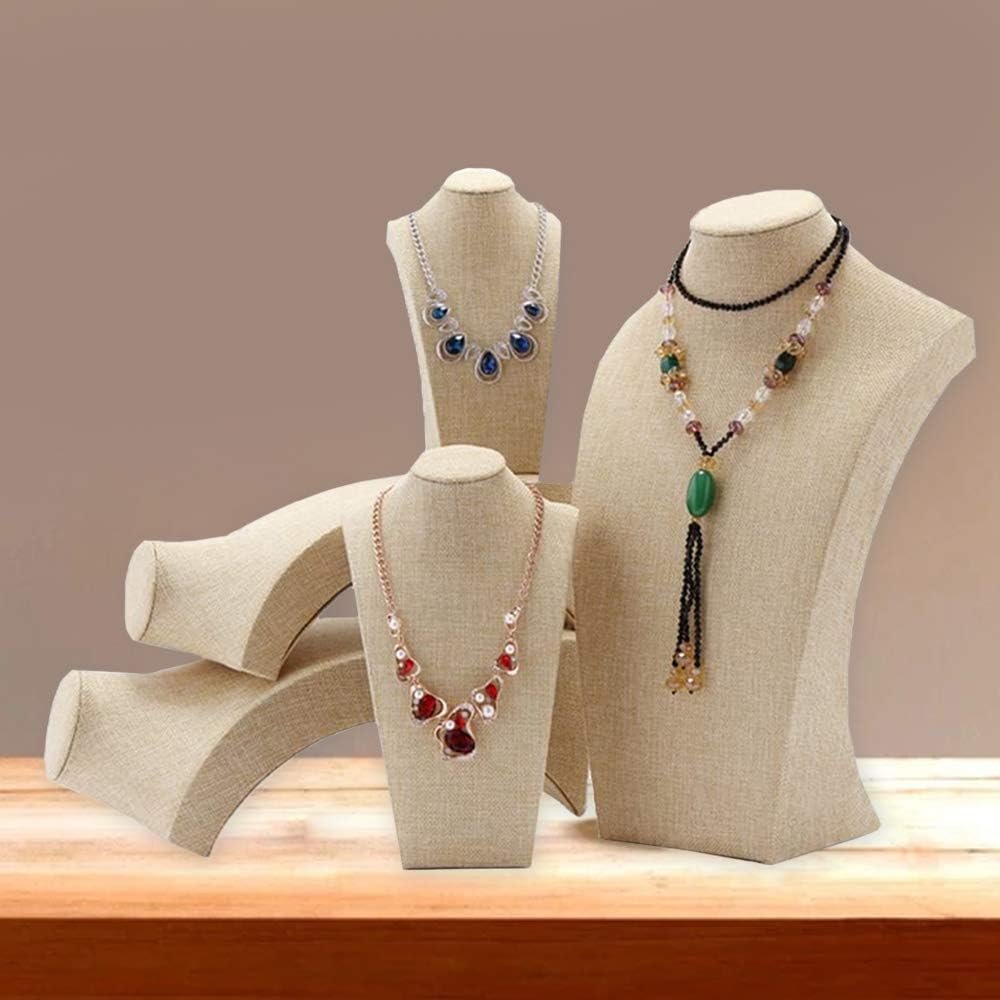 Beige Linen Necklace Display Bust - 15.7" Jewelry Holder for Necklaces, Bracelets, Figure Display Stand (40x23cm)