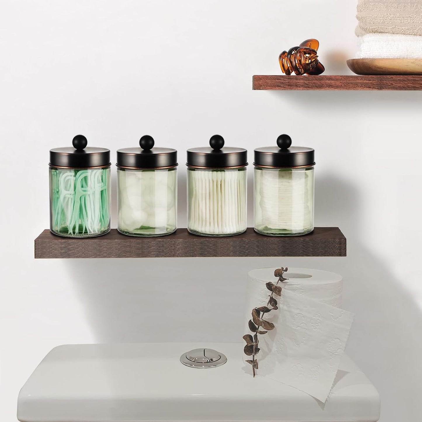 Amolliar Sage Green Apothecary Glass Jar With Metal Lid & Stickers, Bathroom Qtip Holder Storage Canister, Farmhouse Decor for Cotton Balls, Cotton Swabs, Makeup Pads, Bath Salt, Floss,ORB 1 Pack