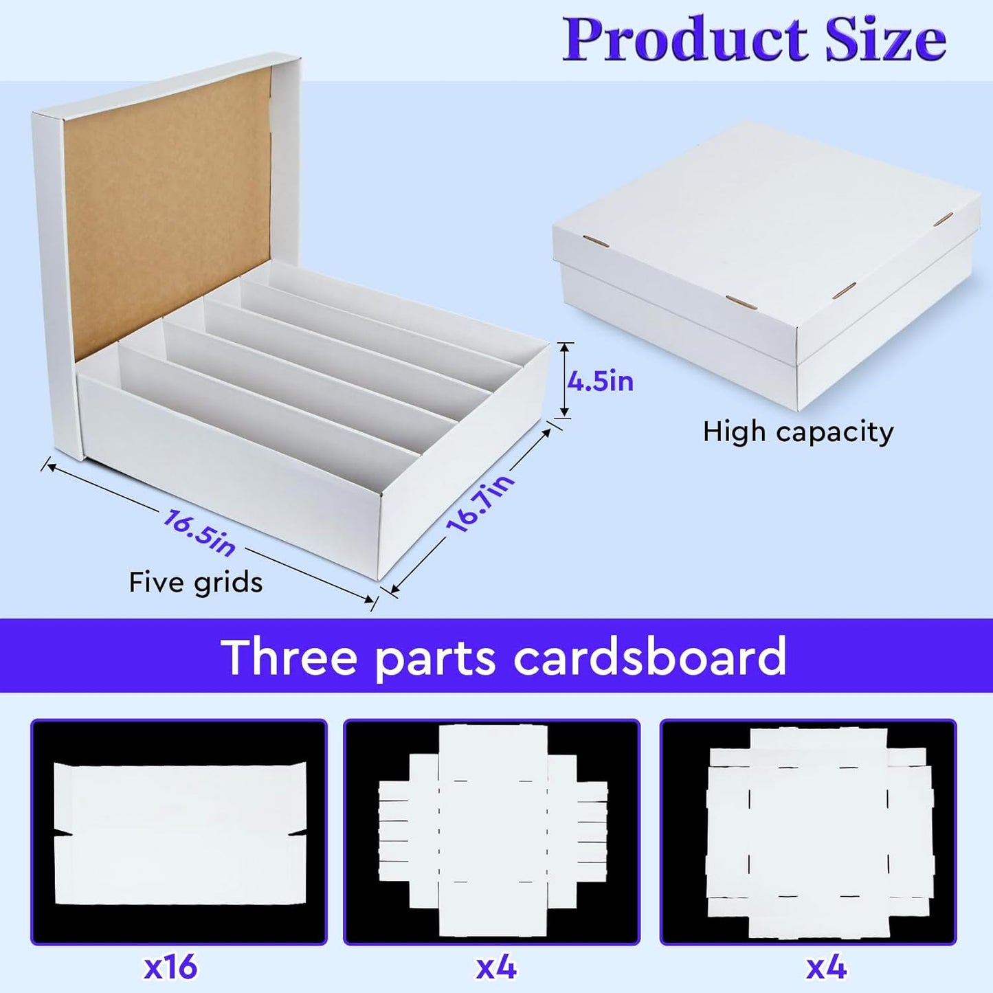 4 Pack Trading Card Storage Box - 5 Rows, Cardboard Storage Box holds 1100+ Top Loaders, Graded Card Holder Organizer Case fits PSA/HGA Slabs
