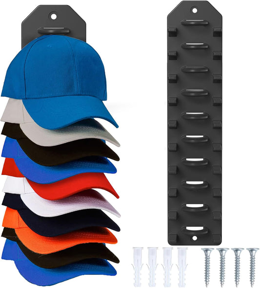 Hat Organizer for Baseball Caps,Hat Rack for Wall, Compact Hat Storage Display Holder,Hold Up to 10 Hats,Hat Hanger Strong Adhesive/Wall Drilled for Door,Bedroom,Closet
