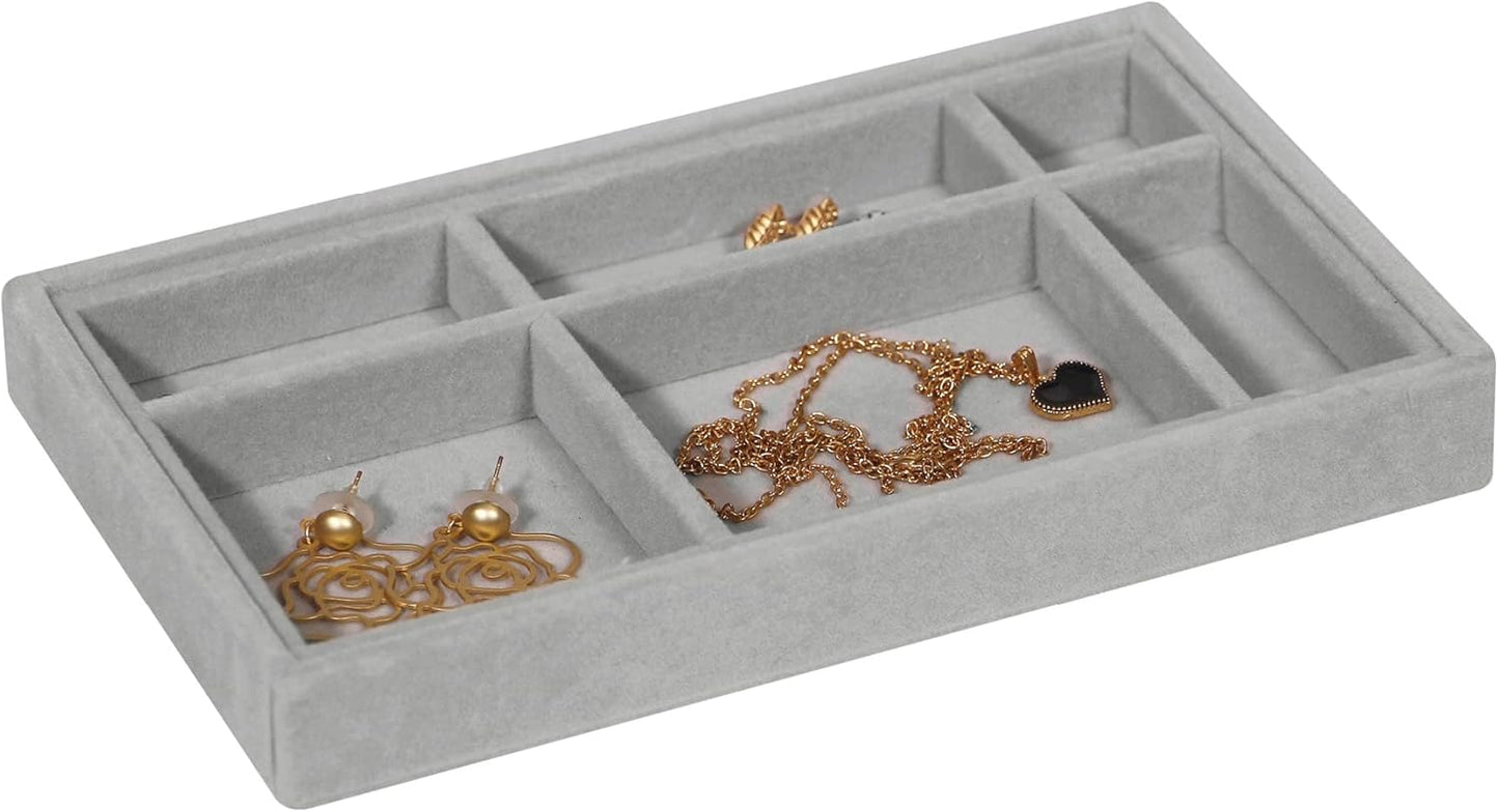 DIOMMELL 8 Pack Stackable Velvet Jewelry Trays Organizer, Jewelry Storage Box Display Trays Showcase Holder Closet Dresser Drawer Organizer for Earring Necklace Bracelet Ring Accessary
