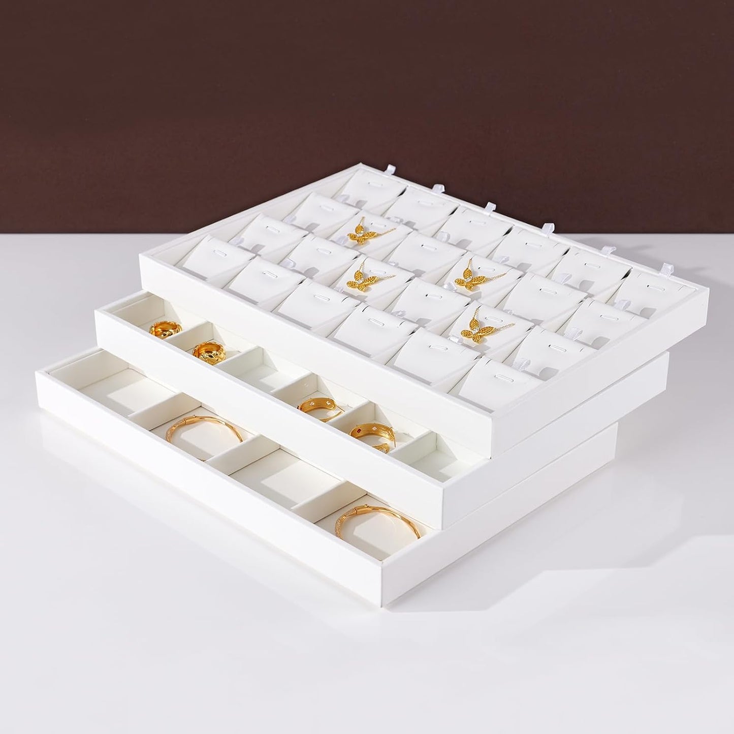 White PU Leather Jewelry Display Tray for Earrings Bracelet Necklace Jewelry Display Flat Tray Catchall