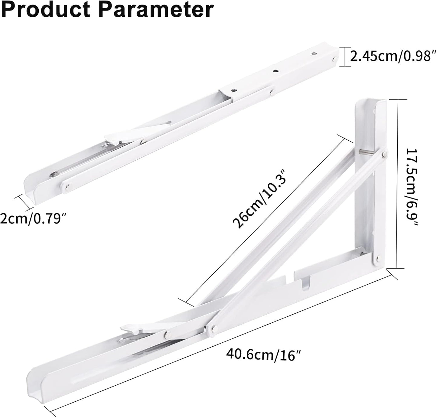 YUMORE Folding Shelf Brackets, 16 Inch Heavy Duty Collapsible Shelf Bracket, White DIY L Bracket for Workbench Folding Table Hinge, Max Load: 330lb, Pack of 2