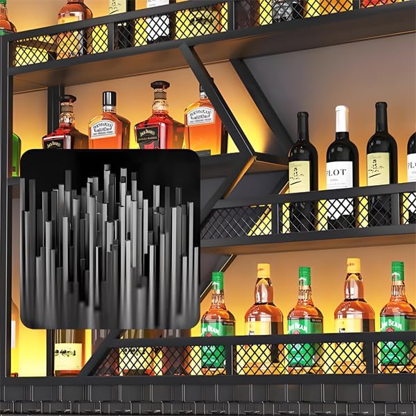 94.4in Wine Rack Wall Mounted, Modern Wine Storage Rack Wall Mounted with Wine Glass Holder, Liquor Shelf, Bar Shelves for Liquor Bottles (3TIERS Black, 94.48 * 7.87 * 33.85INCH)