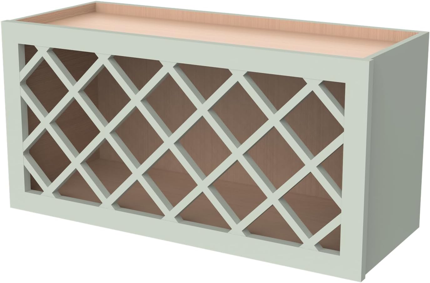 Solid Wood RTA Wine Bottle Rack Wall Cabinet with Lattice Panels - Wine Storage for Bar, Pantry, Cellar & Countertop - Mocha (Jade Green, 30'W 12'D 18'H)