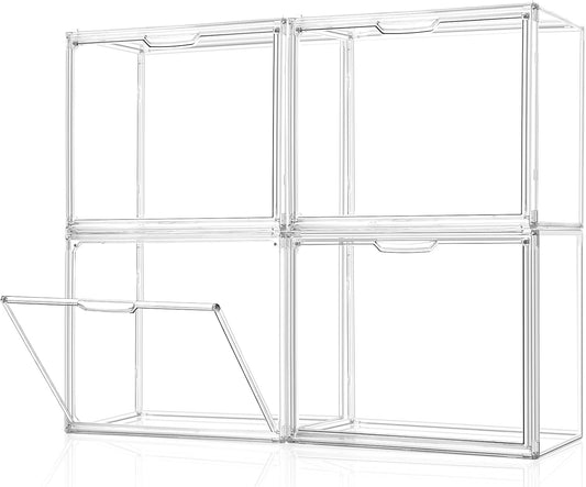 Purse Organizer for Closet, 4Pack Clear Stackable Storage Bins, Closet Organizers and Storage, Acrylic Display Case with Magnetic Door for Handbag Organzier, Heels, Collectibles