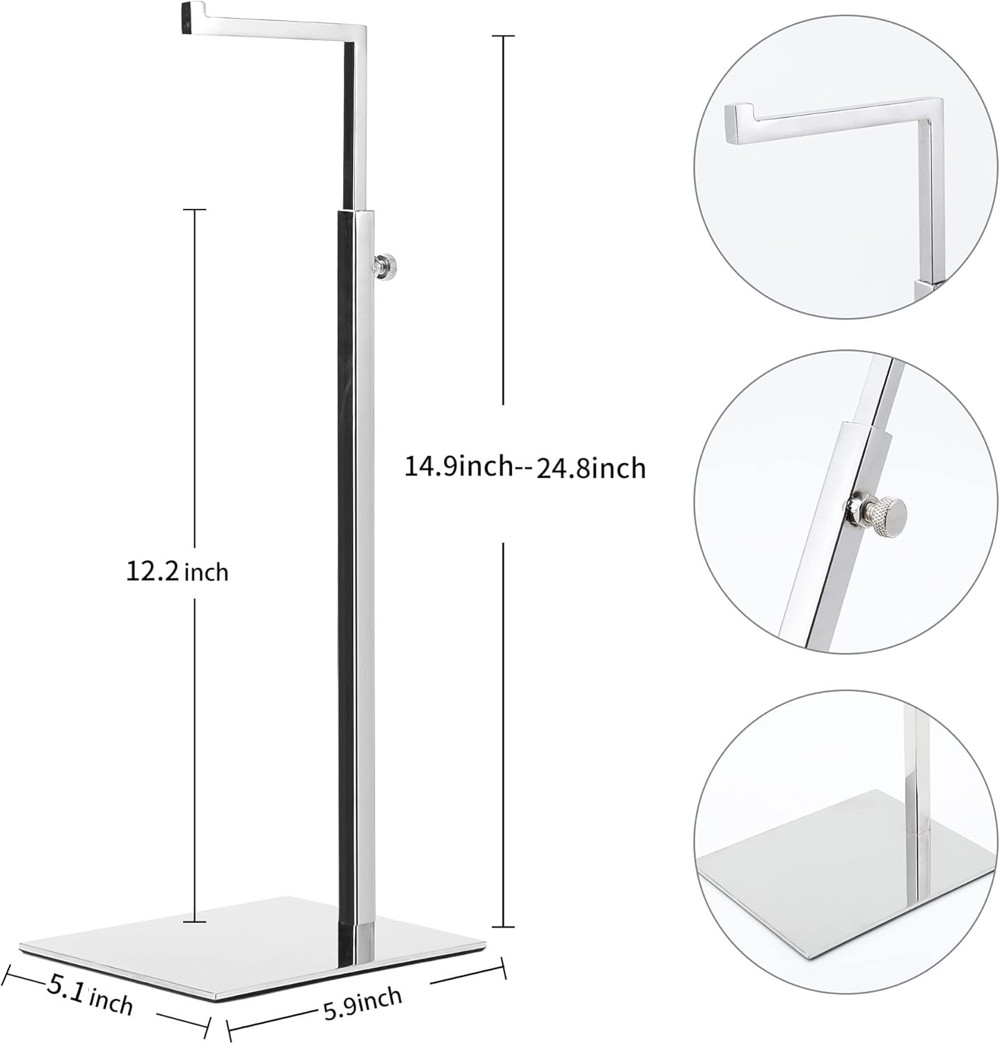 2 Pack Handbag Display Stands, Silver Purse Holder Display Stands, Adjustable Height Stainless Steel Hanger Rack for Retail Closet Vendors Display Luxury Bag Handbags Jewelry (RCS 50% Recycled Post-consumer Metal)