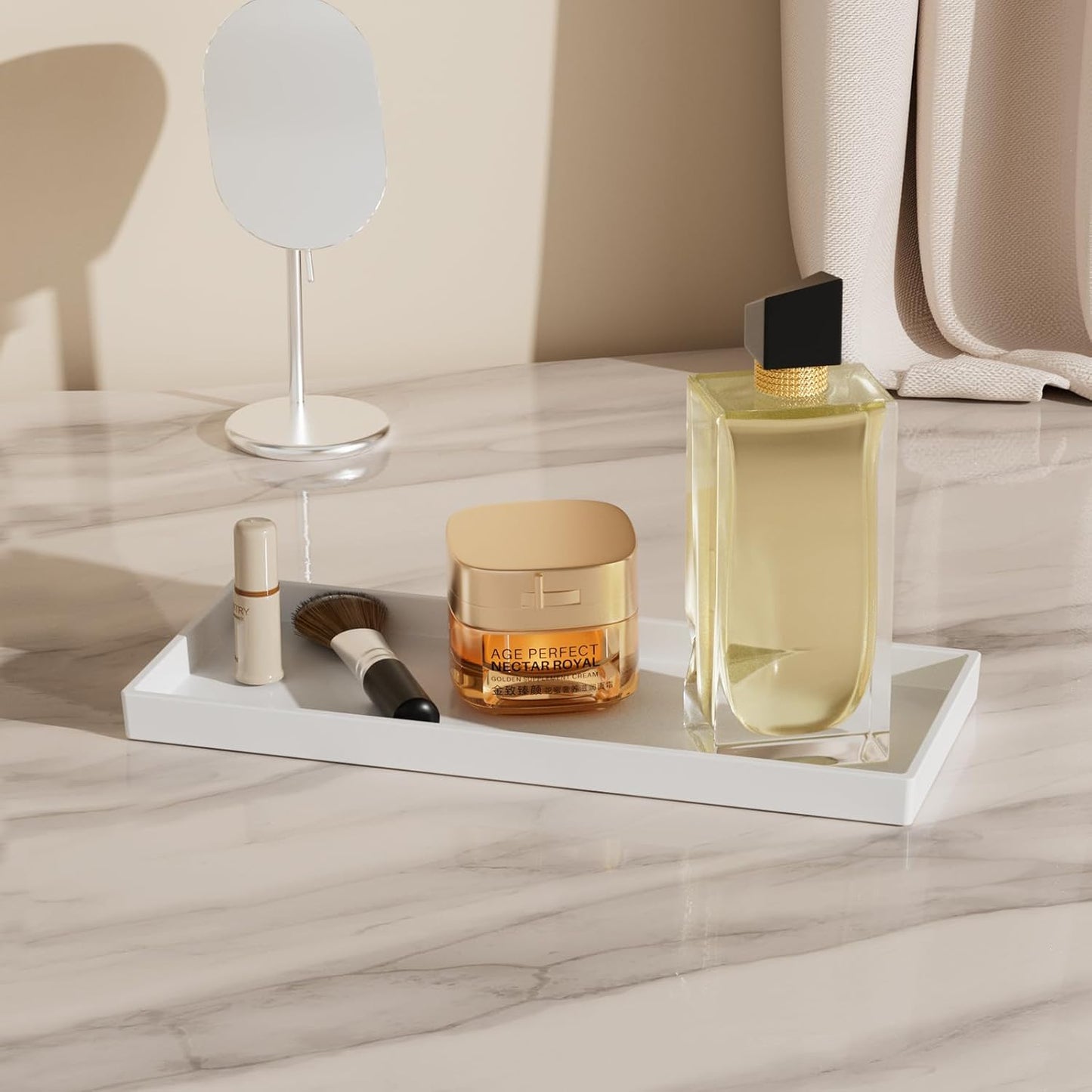 Vanity and Bathroom Tray, 11.8" ABS Countertop Organizer,Waterproof Vanity Tray for Toilet Tank,Perfume,Soap,Keys,Bathroom Accessories,Kitchen and Bath Trays,Non Slip Small Trays,White,2 Pack