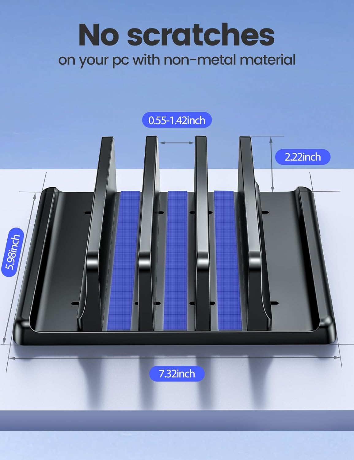 Vaydeer 3-Slot Vertical Laptop Stand Organizer, Laptop Storage Holder Made of Premium ABS Plastics 5 in 1 Design,Desktop Space-Saving Adjustable Desk Organizer for All MacBook/Chromebook/Surface