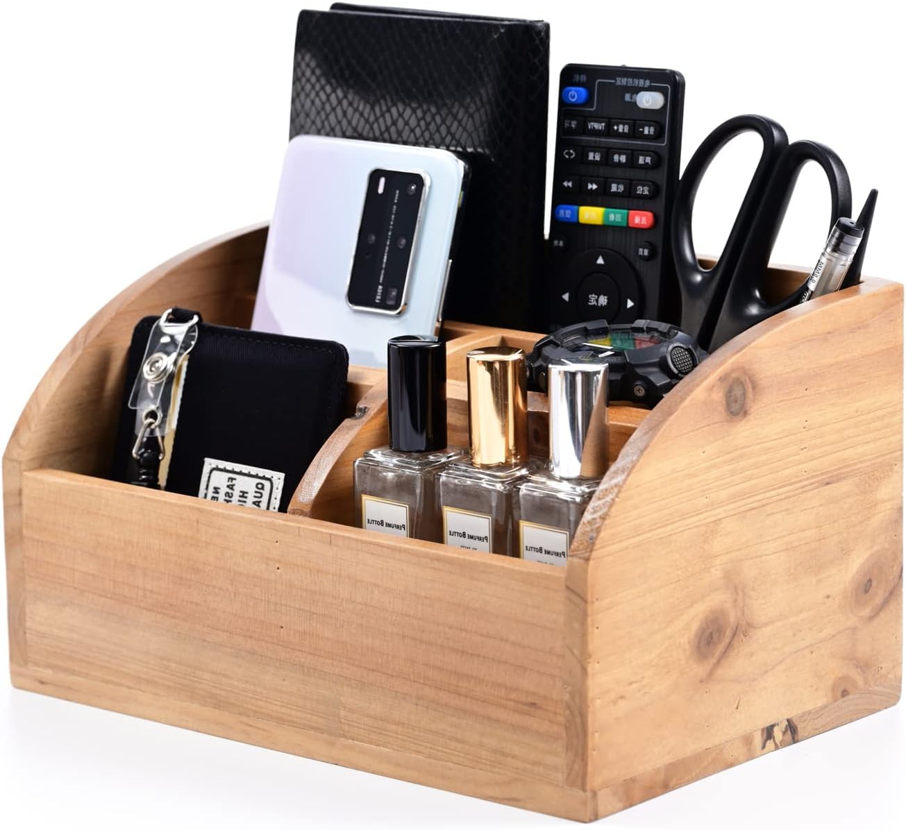 Farmhouse Solid Wooden Mail Sorter Wood Desk Organizer TV Remote Holder Rustic Vintage Caddy Mail Basket Storage Caddy for Bills, Kitchen, Desktop, Workspace Counter Top Home Decor Office Supplies……