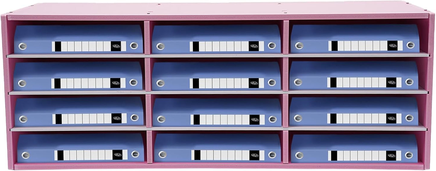 Mail Sorter Organizer, 12 Compartments Mailbox for Classroom, Desktop File Organizer with Adjustable Shelves, for Office Home Classroom, PVC, Pink