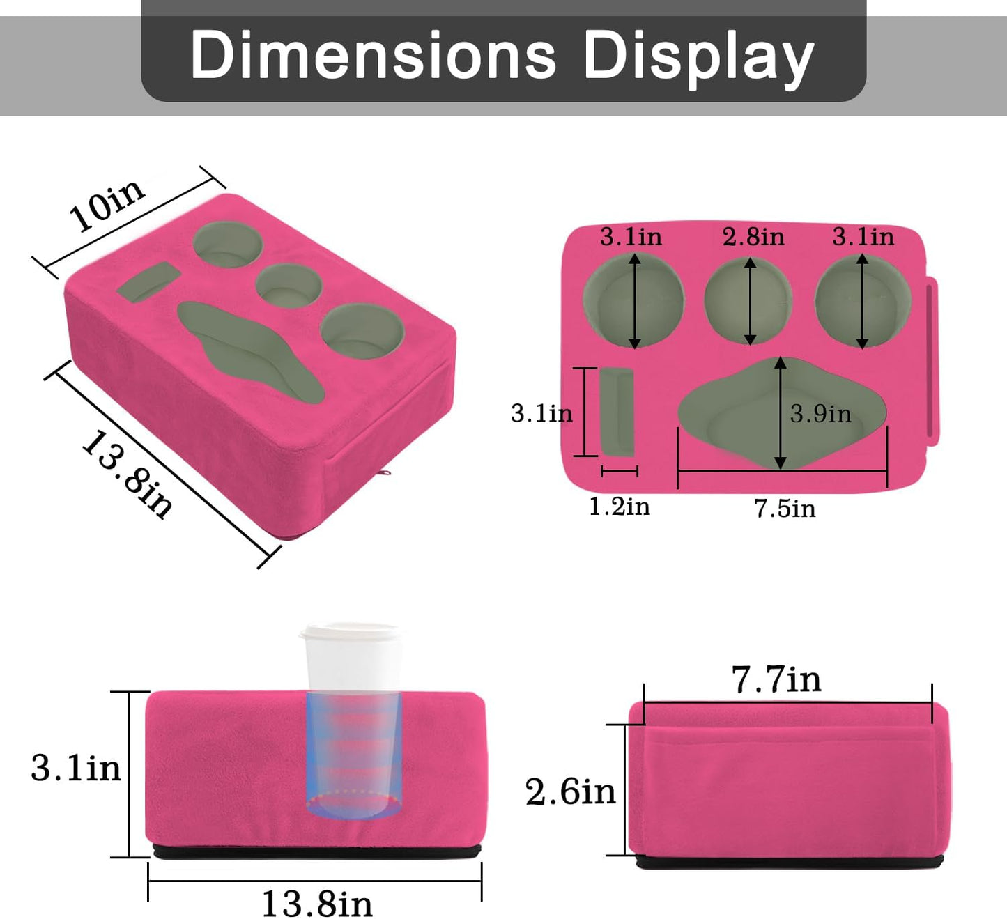 Couch Bed Cup Holder Pillow, Nisdoing 5 Hole Couch Drink Holder! Keep Drinks Hand Side and KeepTemp, Prevent Spills and Use Anywhere. Cup Holder for Couch, Bed,Camping,RV,Car,Beach.Pink