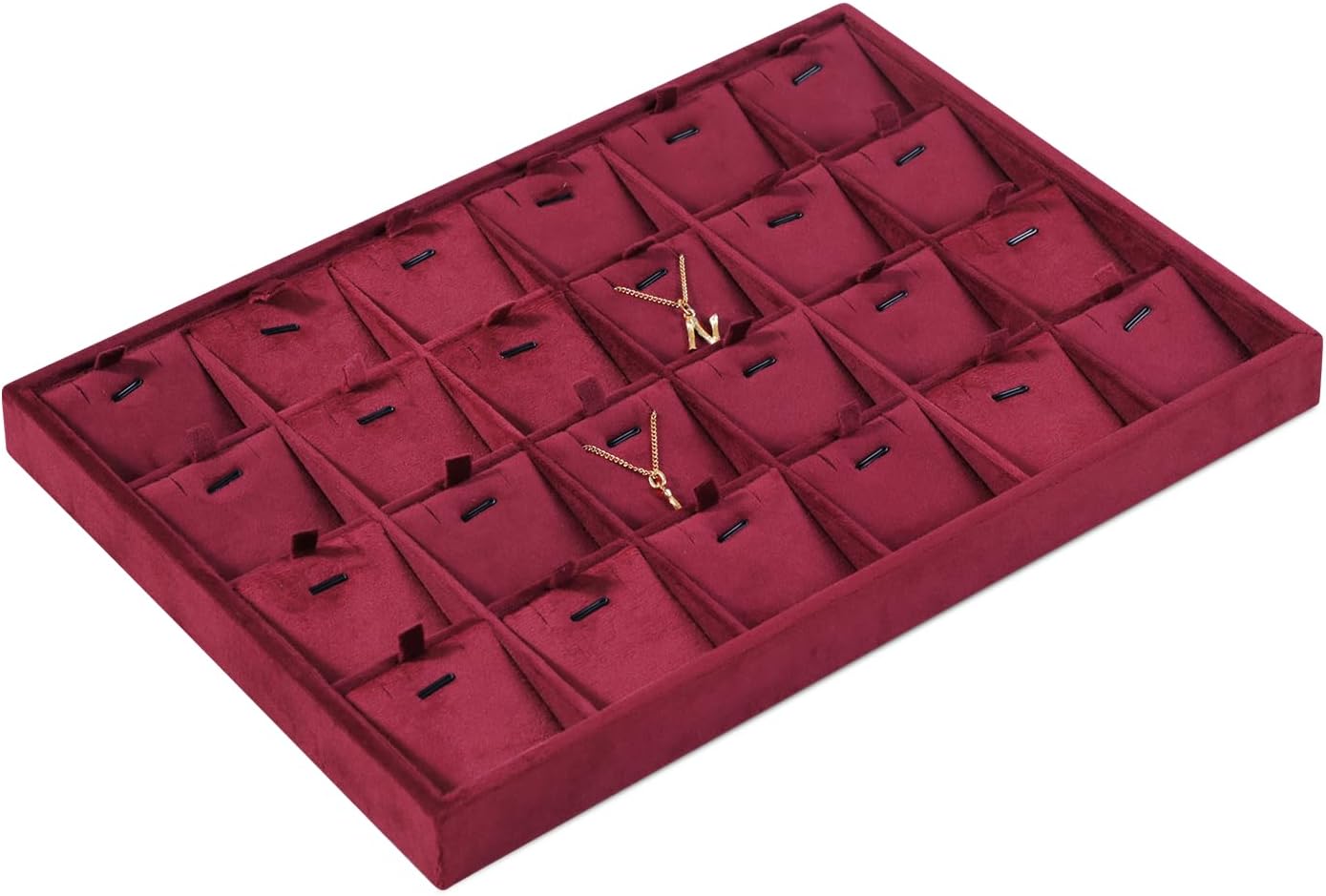 Velvet Necklace Display Tray, Stackable 24 Grid Insert Pendant Necklaces Storage Holder Plate, Jewelry Retail Countertop Organizer (Red)