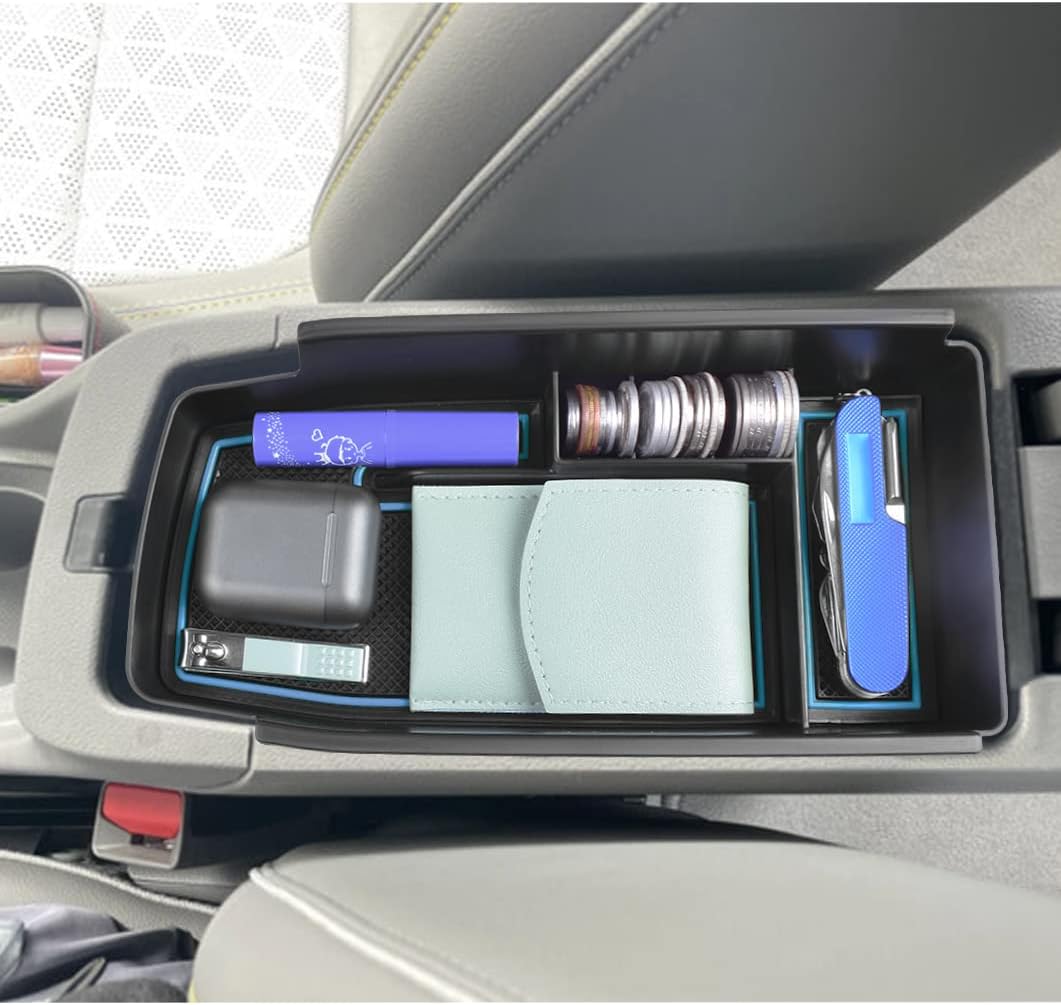 EDBETOS Center Console Organizer Tray Compatible with Chevy Bolt EUV Bolt EV Accessories 2022-2023 Interior Secondary Armrest Storage Glove Box Divider ABS Material, Customized Design, Blue