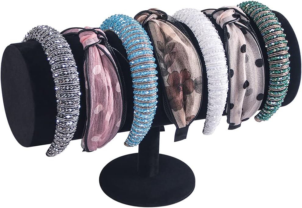 ByKen T-bar Headband Holder Organizer,Hair Band Ear Jewelry Accessories Display Stand for Girls (Black Velvet)