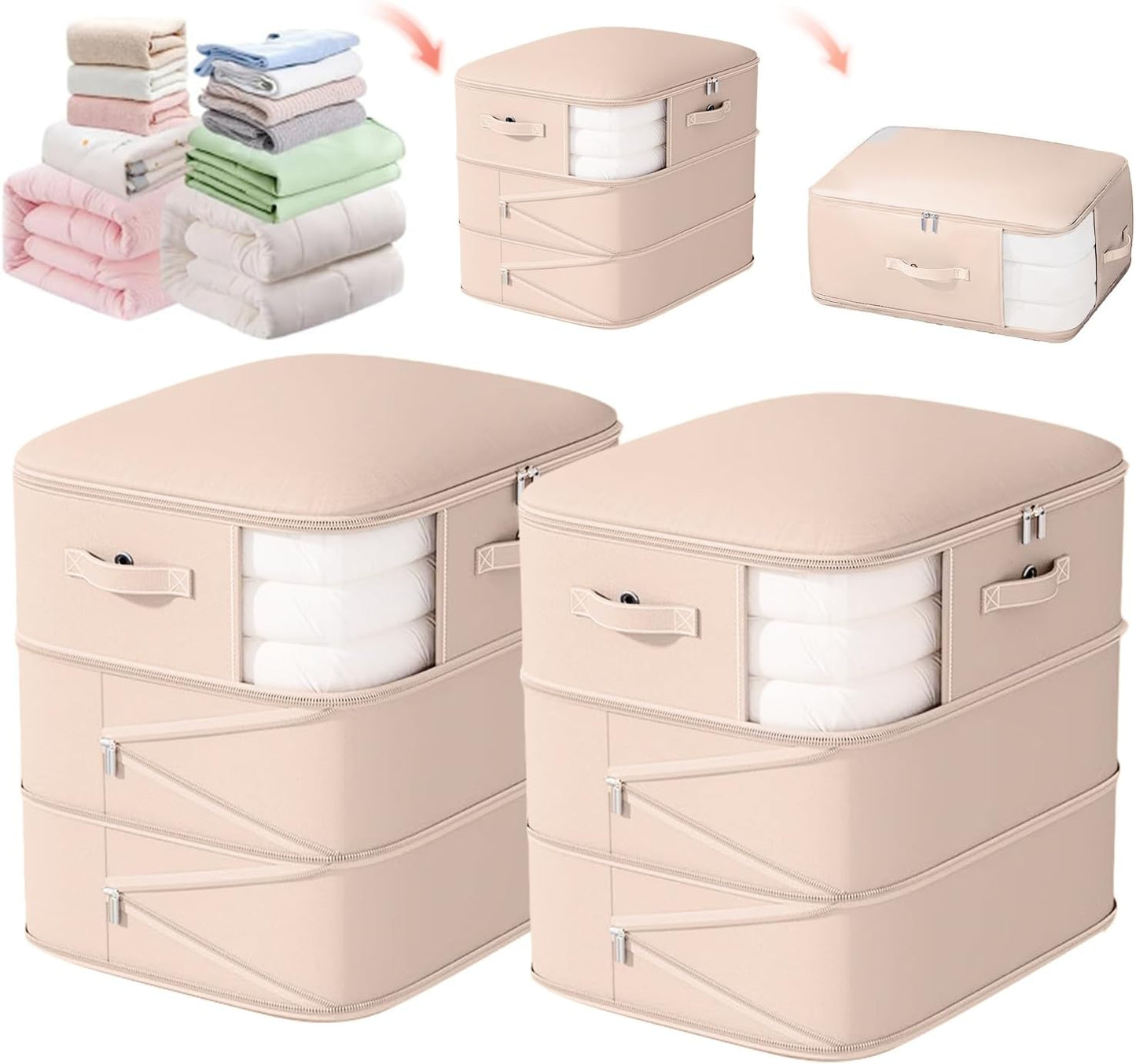 135L Large Capacity Ultra Space-Saving Self Compression Storage Bags, 3-Layer Compressible, 40% Space Saving, Closet Organizers and Storage Bags for Comforter, Blanket, Duvet, Down Jacket, 2 Pack
