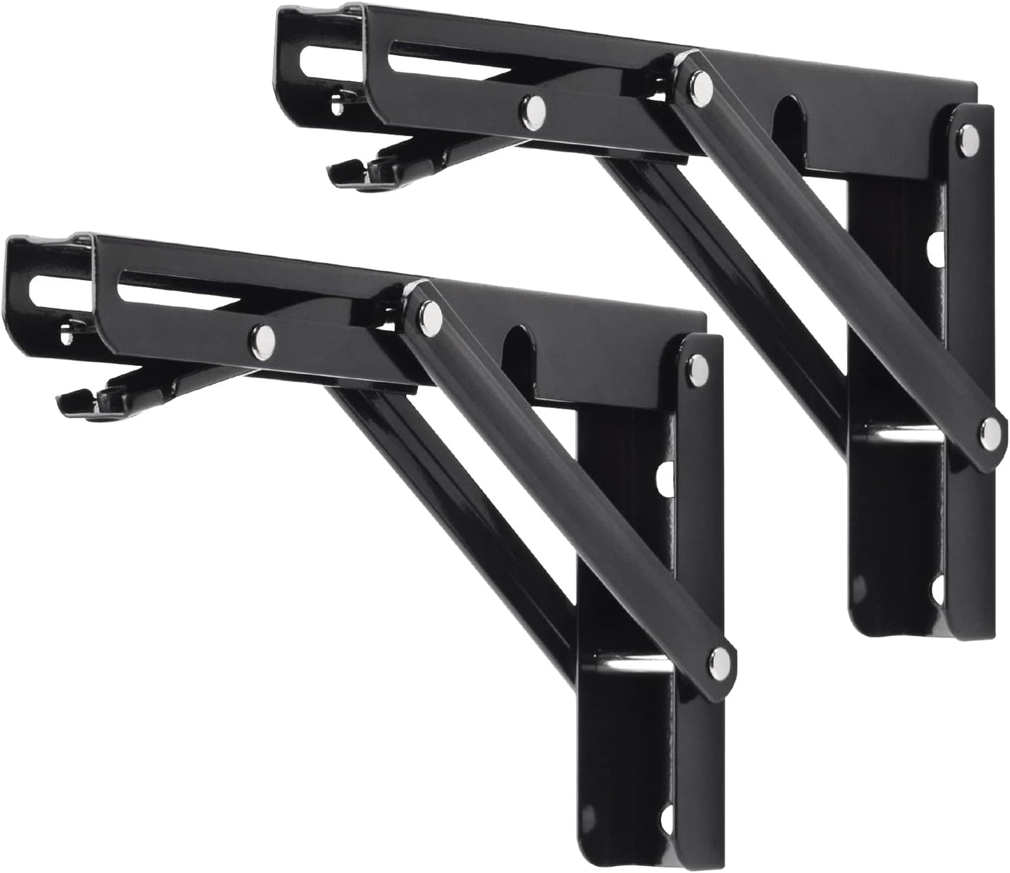 YUMORE Folding Shelf Brackets, 8 Inch Heavy Duty Collapsible Shelf Bracket, Black DIY L Bracket for Workbench Folding Table Hinge, Max Load: 300lb, 2 Pack
