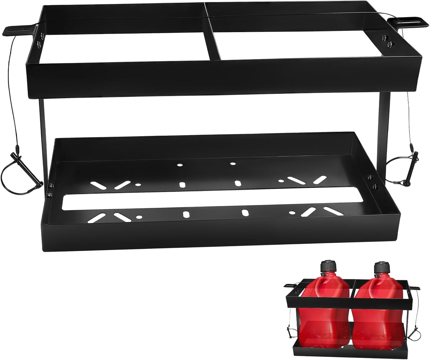 Fuel Jug Holder: Mineye Stainless Steel Gas Can Holder for Trailer, Fits Two 5 Gallon Fuel Containers, Compatible with VP Racing Fuel Jug 5.5 Gallon