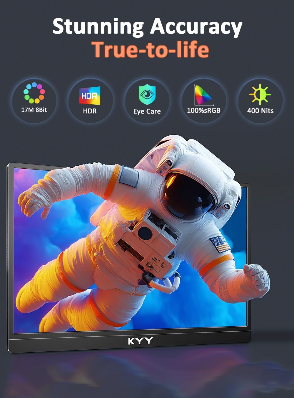 KYY 4K Portable Monitor 15.6" Portable Monitor for Laptop UHD IPS 3840X2160 External Screen with 100% sRGB & HDR Gaming Display for Laptop PS5/4 Xbox Switch with Speakers, VESA Compatible