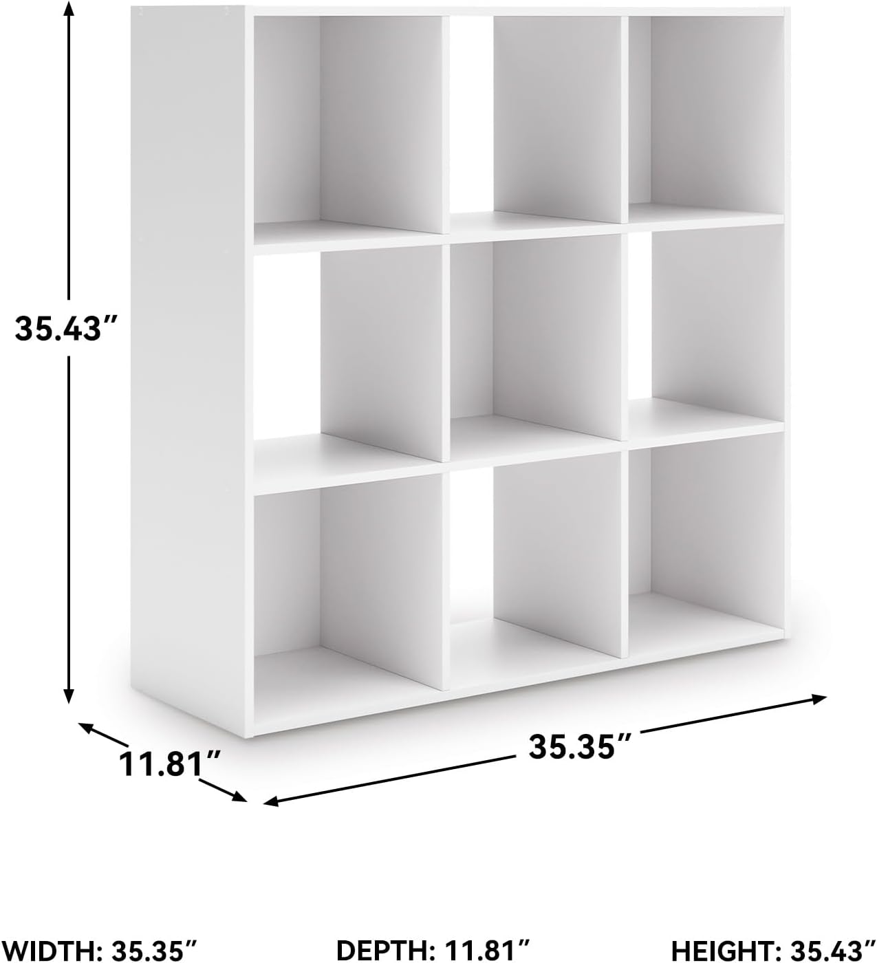 Signature Design by Ashley Onita Modern 3-Tier Floor Standing 9 Cube Organizer for Living Room, Wood, Works with 10.5" W x 10.5" D x 11" H Storage Bin (Sold Separately), White