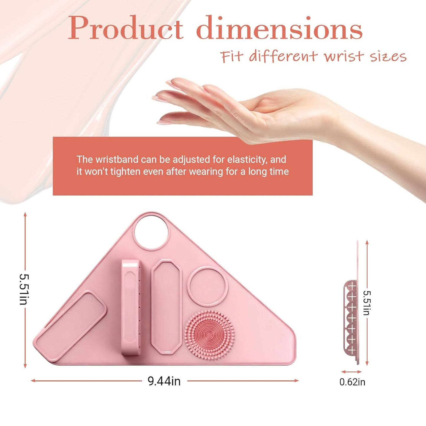 Makeup Mixing Palette Wrist Strap, Brush Storage & Mixing Tray. Silicone Makeup Mixing Palette, Multifunctional Tool for Foundation, Eyeshadow, Eyelash, Reusable (Pink)