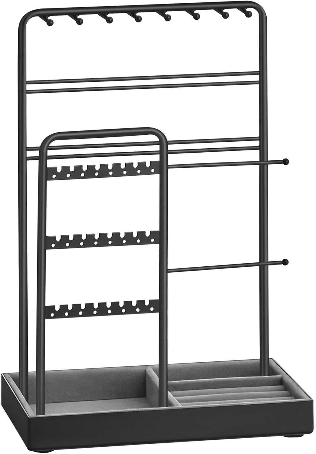 SONGMICS Jewelry Holder, Jewelry Organizer, Jewelry Display Stand with Metal Frame, Velvet Tray, Necklace Earring Bracelet Holder, for Studs, Rings, Christmas Gift, Ink Black UJJS021B01