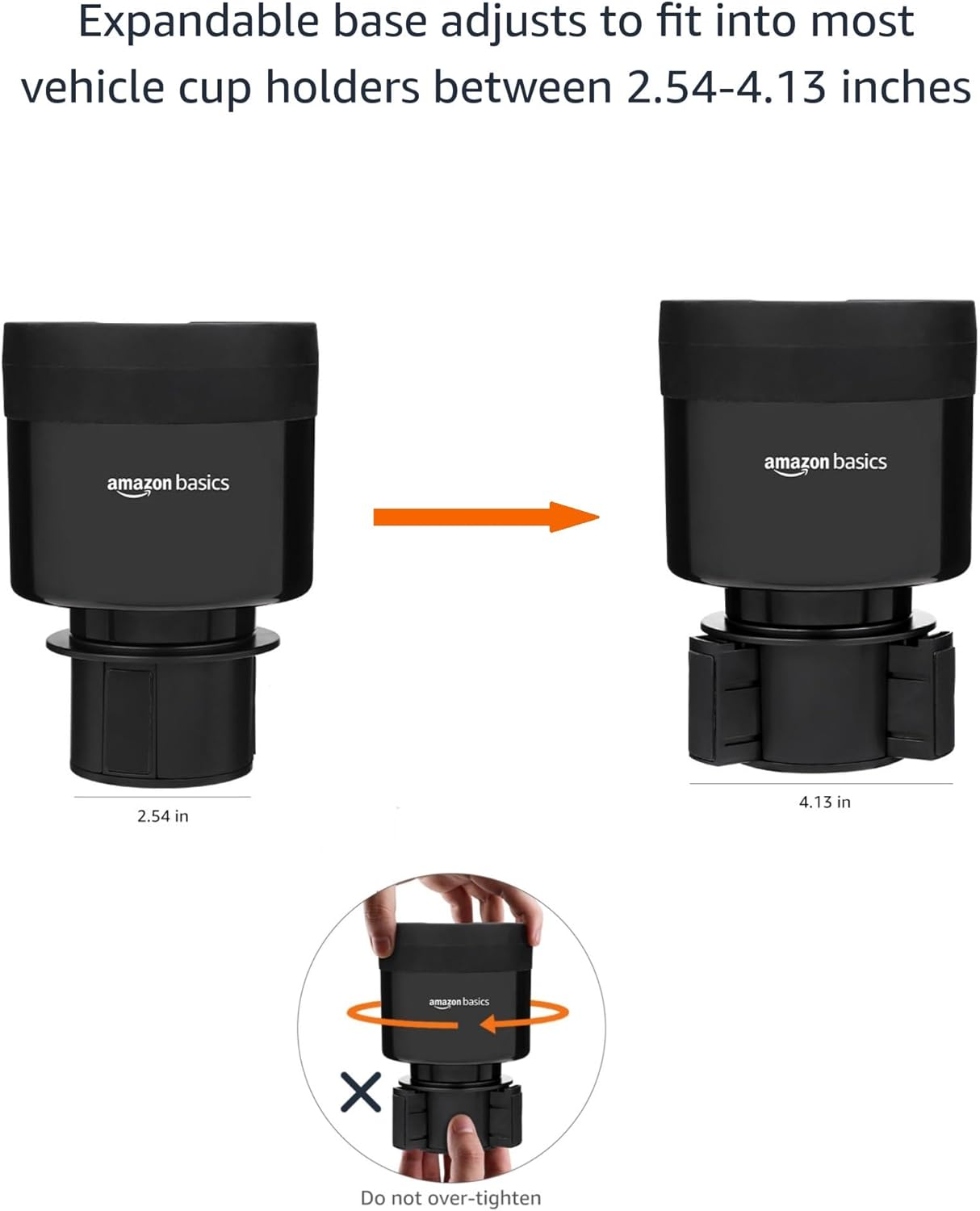 Amazon Basics Car Cup Holder Expander with Adjustable Base, Fits Large Bottles 3.4 to 3.8 in Diameter, Securely Holds Yeti, Hydro Flask and More, Black