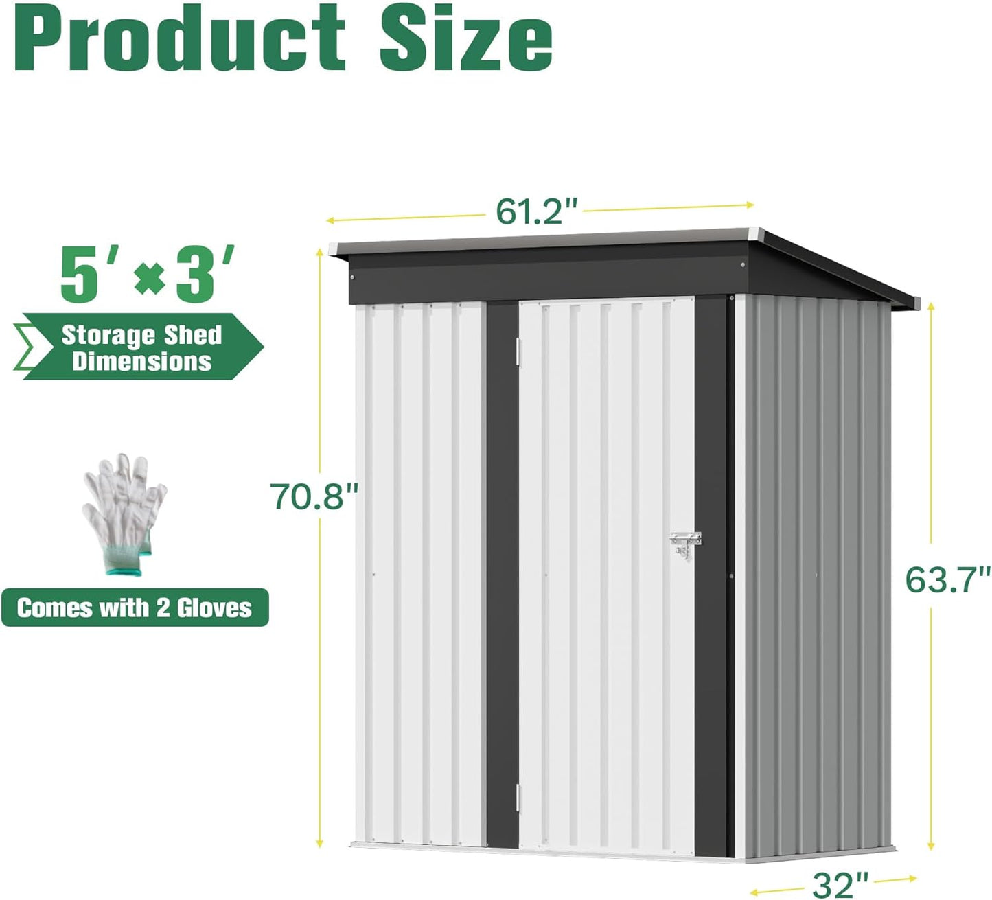Flamaker 5x3 FT Storage Shed Waterproof Metal Garden Shed with Lockable Door Utility Tool Shed Outdoor Storage for Backyard, Patio and Lawn, White