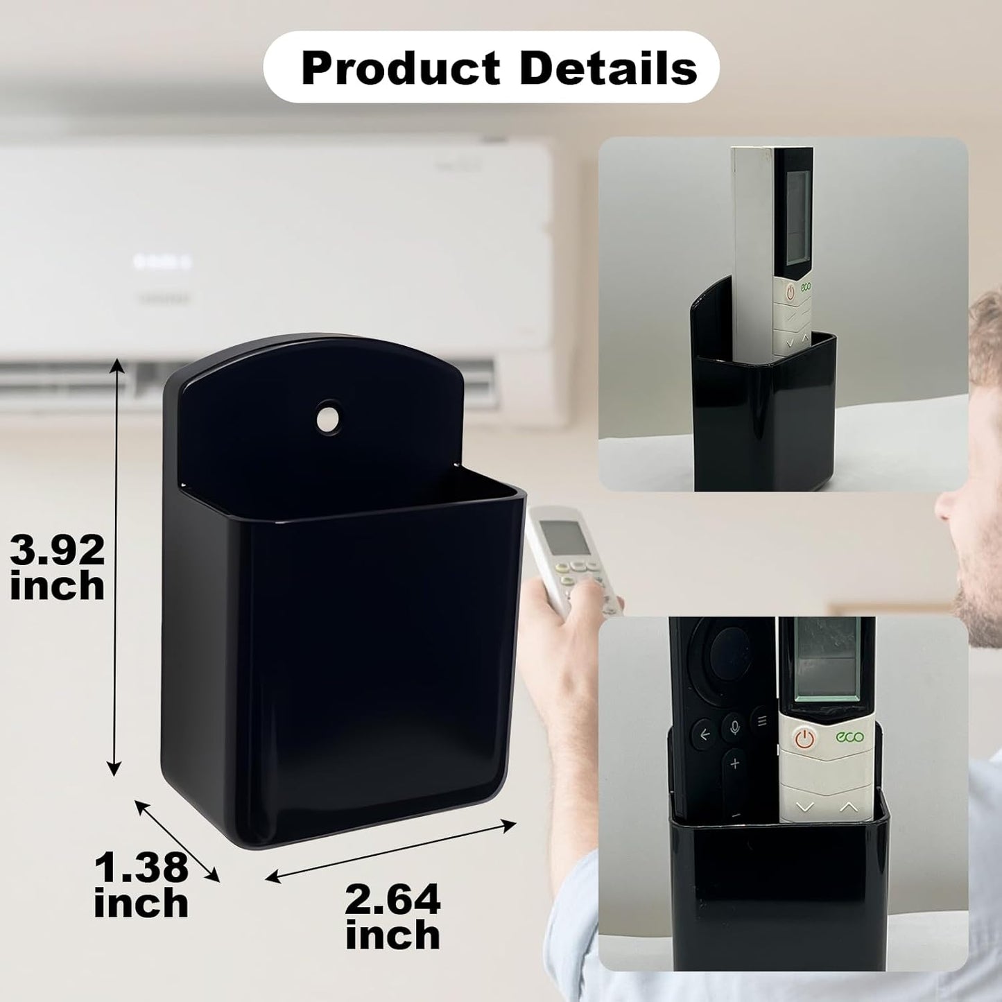 2Pcs Remote Holder Wall Mount, Remote Control Holder for AC TV, Wall Mount Box Organizer with Self Adhesive and Screws for Home Office Storage