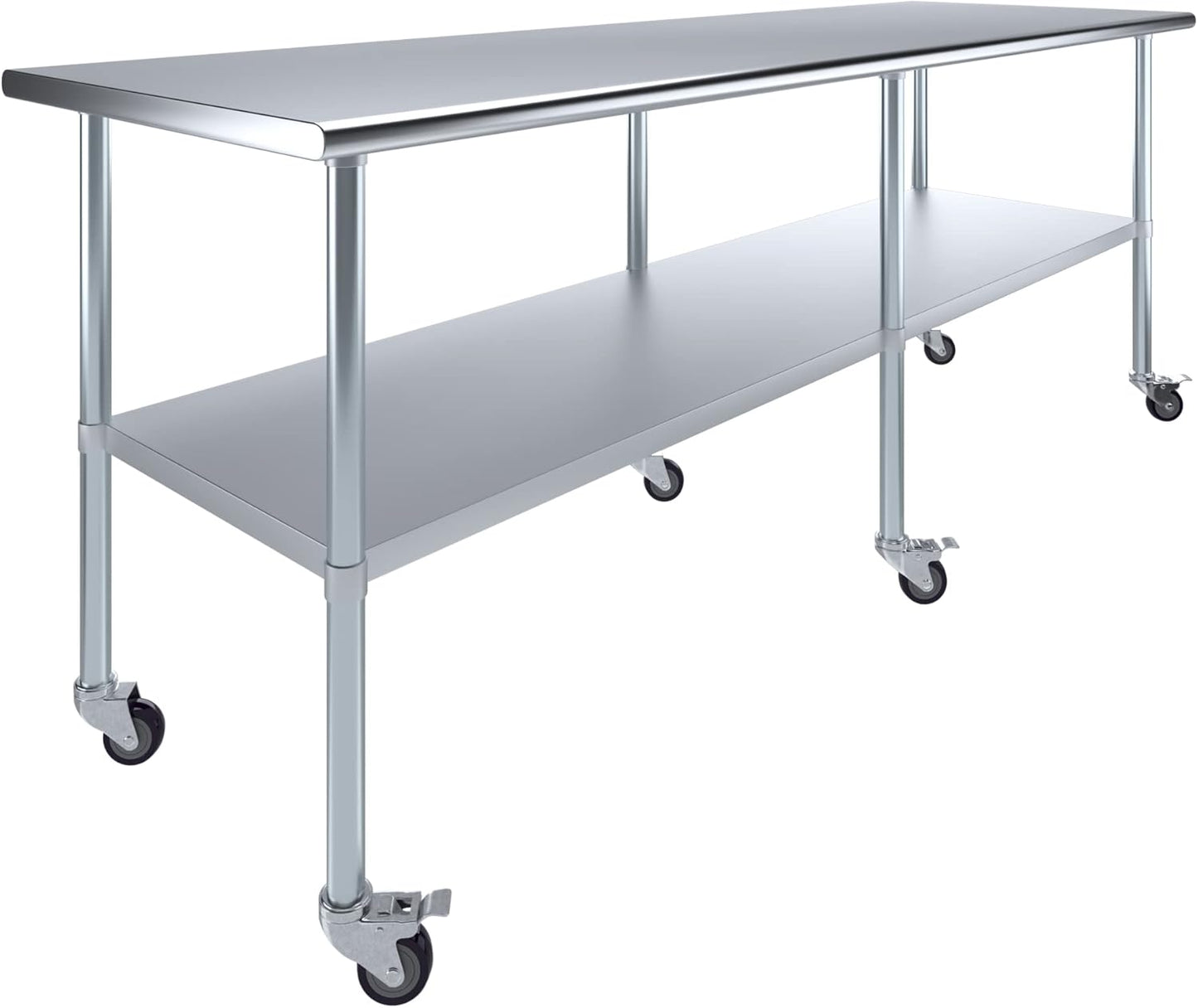 AmGood 96" Long x 30" Deep Stainless Steel Table with Casters