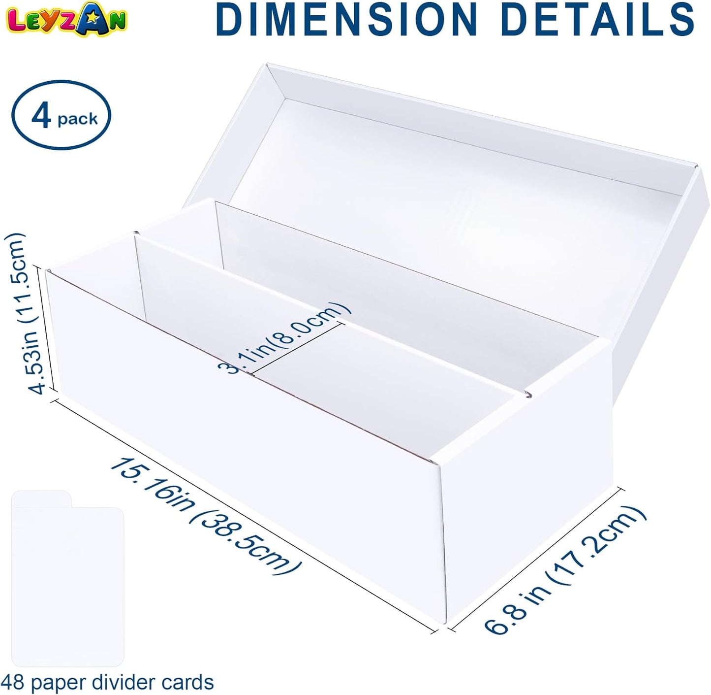 Trading Card Storage Box 4 Pack–1600 Count Cardboard Organizer with Dividers for MTG, TCG, Sports, Toploader