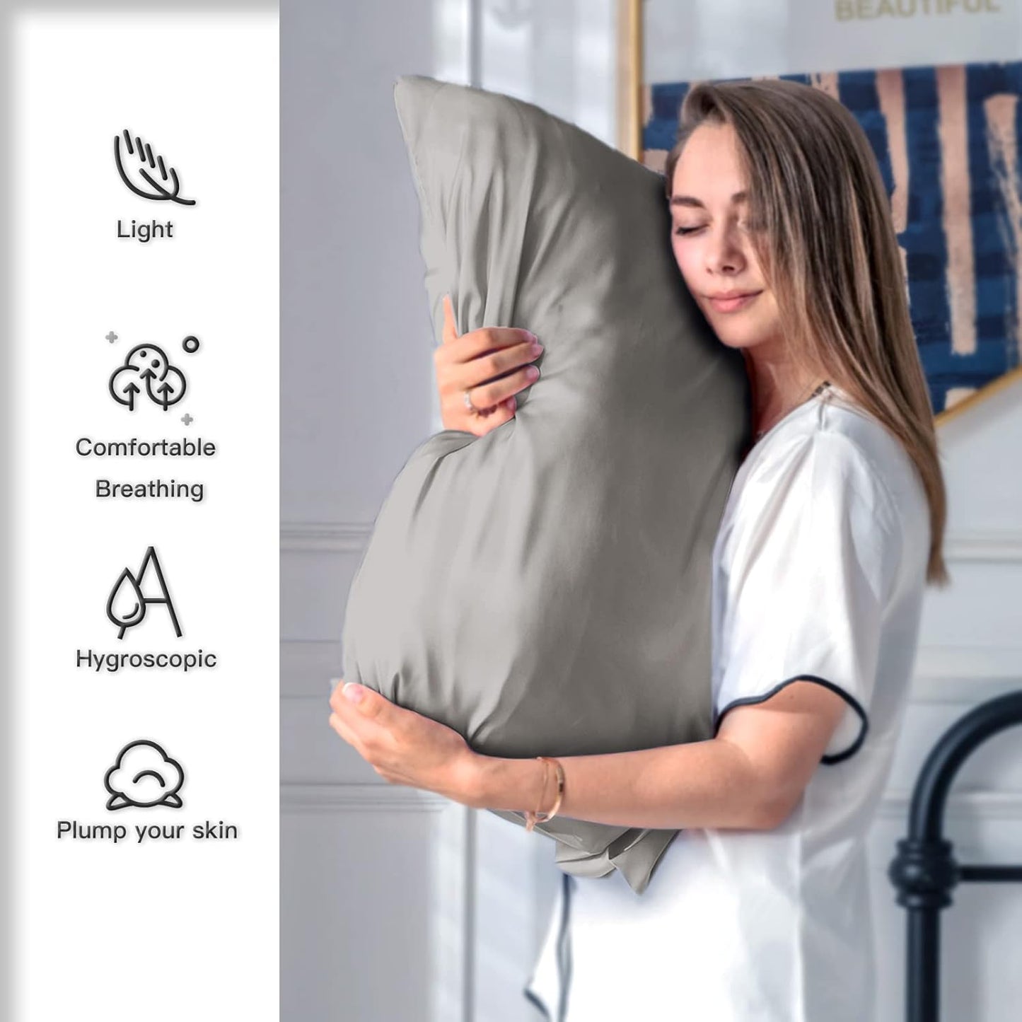 Silk Pillowcase for Hair and Skin,Soft,Breathable and Sliky 100% Standard Size Pillow Cases Set of 2,Both Sides Natural Mulberry Silk Pillowcases with Hidden Zipper(Standard Size 20"X 26",2pcs)