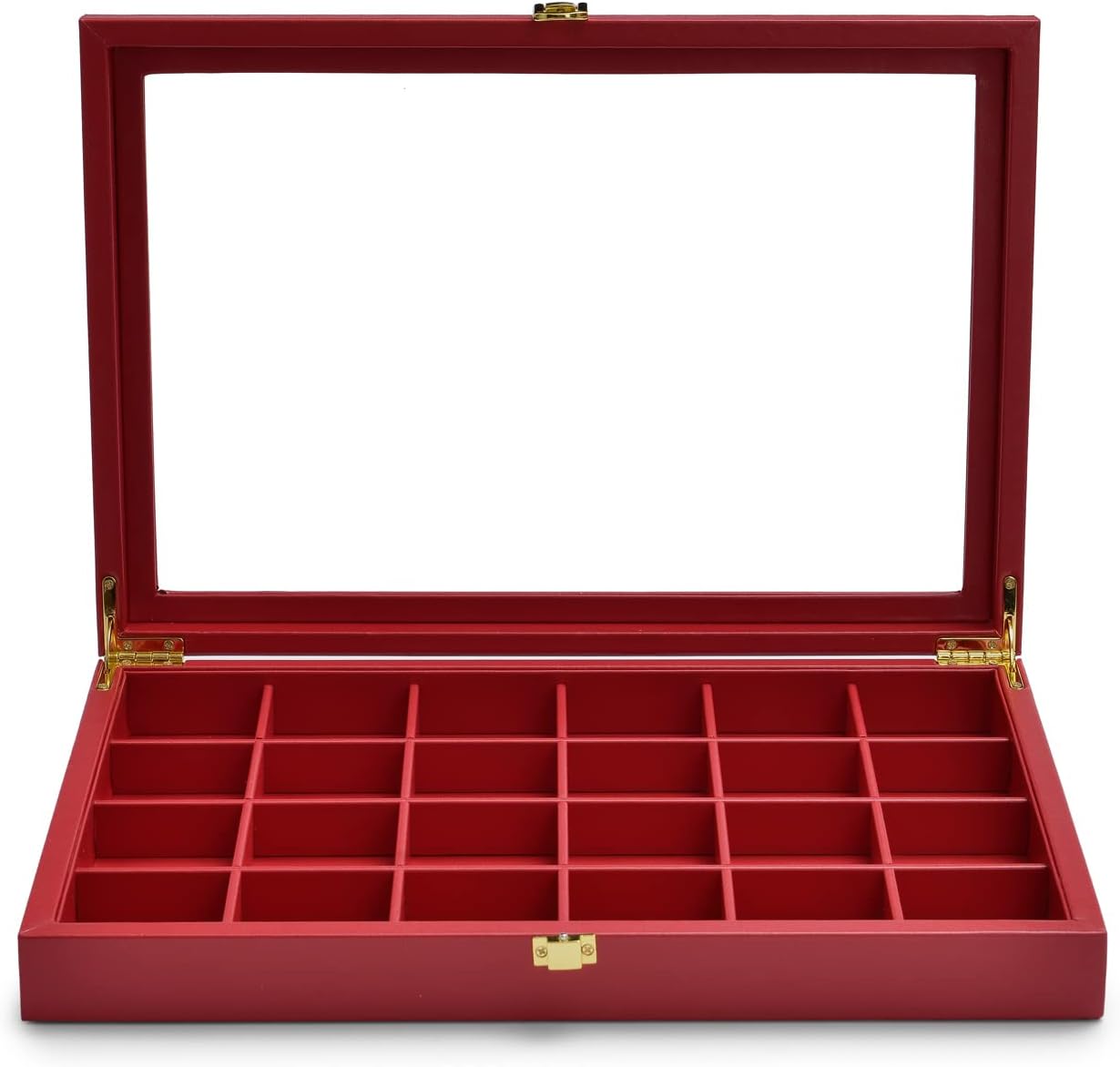 Oirlv Luxury Leather 24 Grid Jewelry Tray with Transparent Lid Earrings Rings Organizer Box Stackable Jewelry Box Drawer Inserts Women Gift