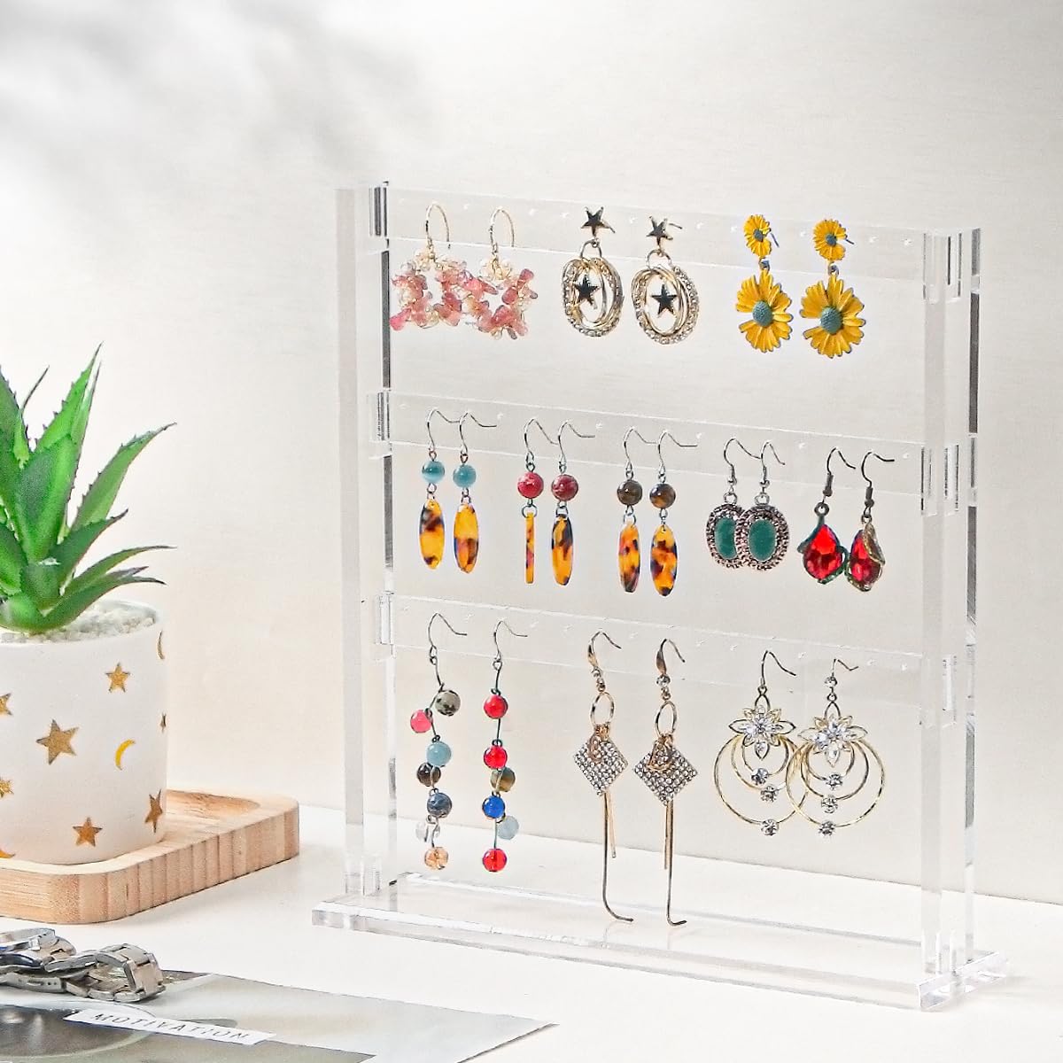 Coward Acrylic Earring Holder Stand, Tabletop Earring Jewelry Easel Display, Earring Jewelry Holder Organizer for Home Use or Store Selling Show (3layer)