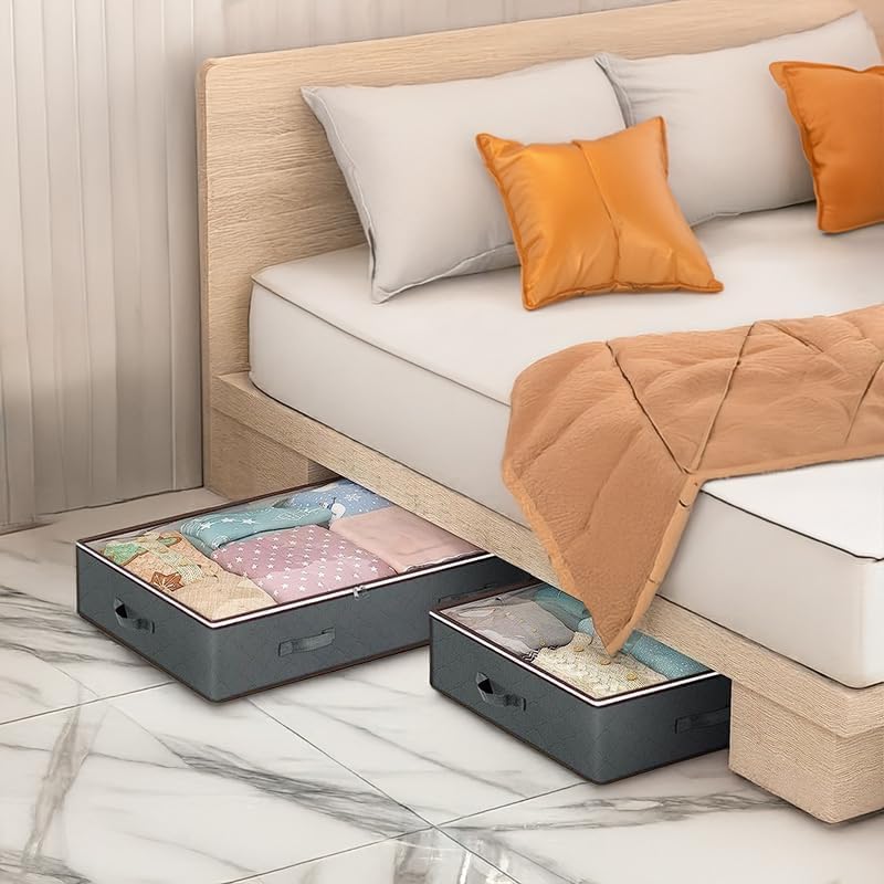 90L Under Bed Storage Containers, Closet Organizers and Storage Bins, Foldable Underbed Storage Bags for Blankets, Towels, Comforter, Sweaters, Linen Sheets, Wrapping Paper (Grey, 4 Pack)