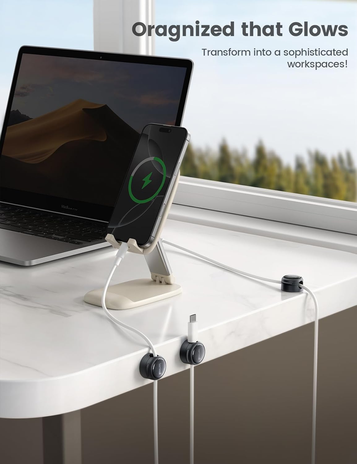 8Pack Magnetic Cord Organizer Cable Clips - Lamicall [Crystal-Clear] Desk Cable Managment for Phone Charging Cord, Adhesive Wire Holder for Home Office Desk Nightstand, Christmas Organizer Accessories