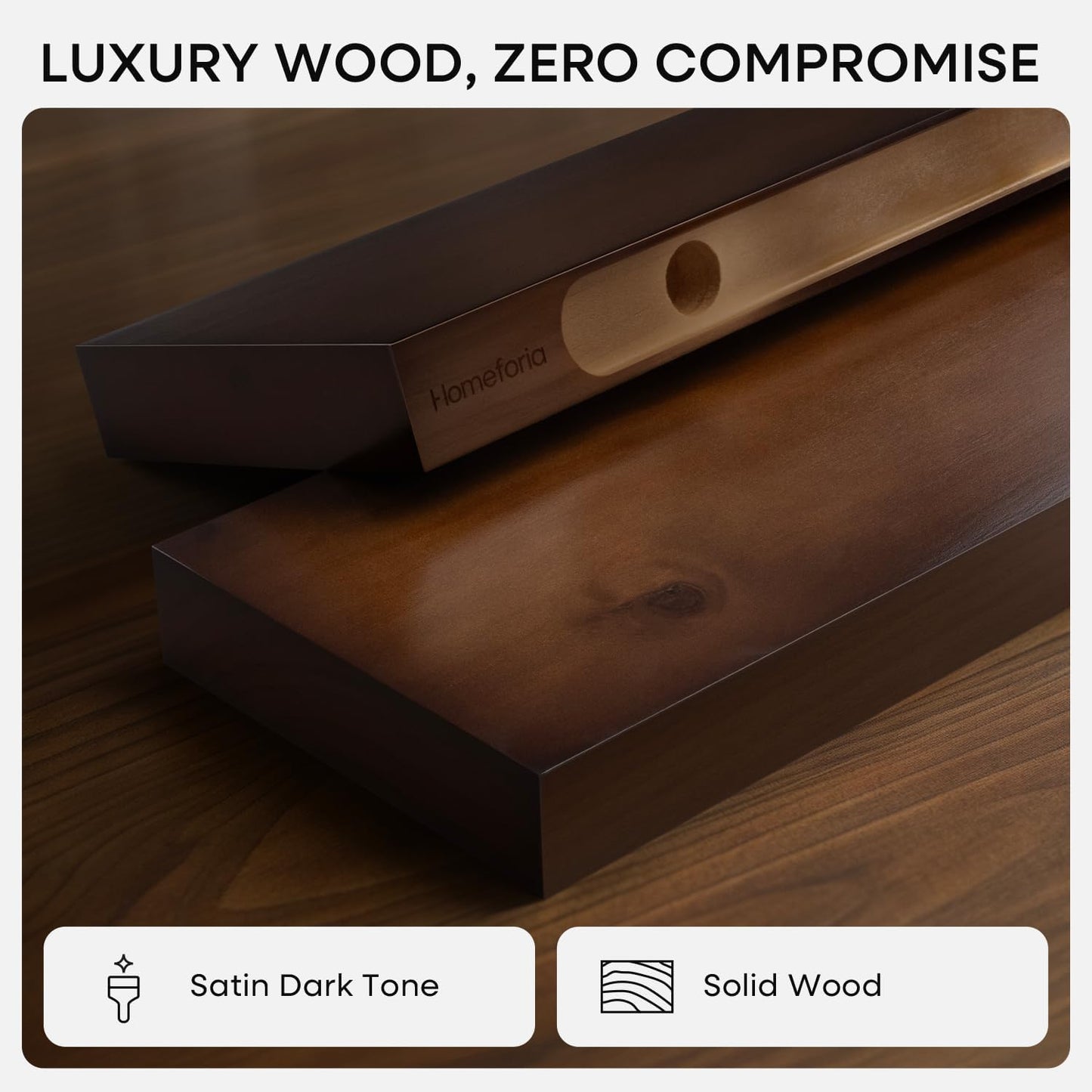 Homeforia Walnut 12 inch Floating Shelf, High End Solid Real Wood Small 12inch Floating Shelves for Wall Mounted, Dark Brown 12in Floating Shelves, Heavy Duty Bracket, 12 X 6.5 X 1.75 inches, Set of 3
