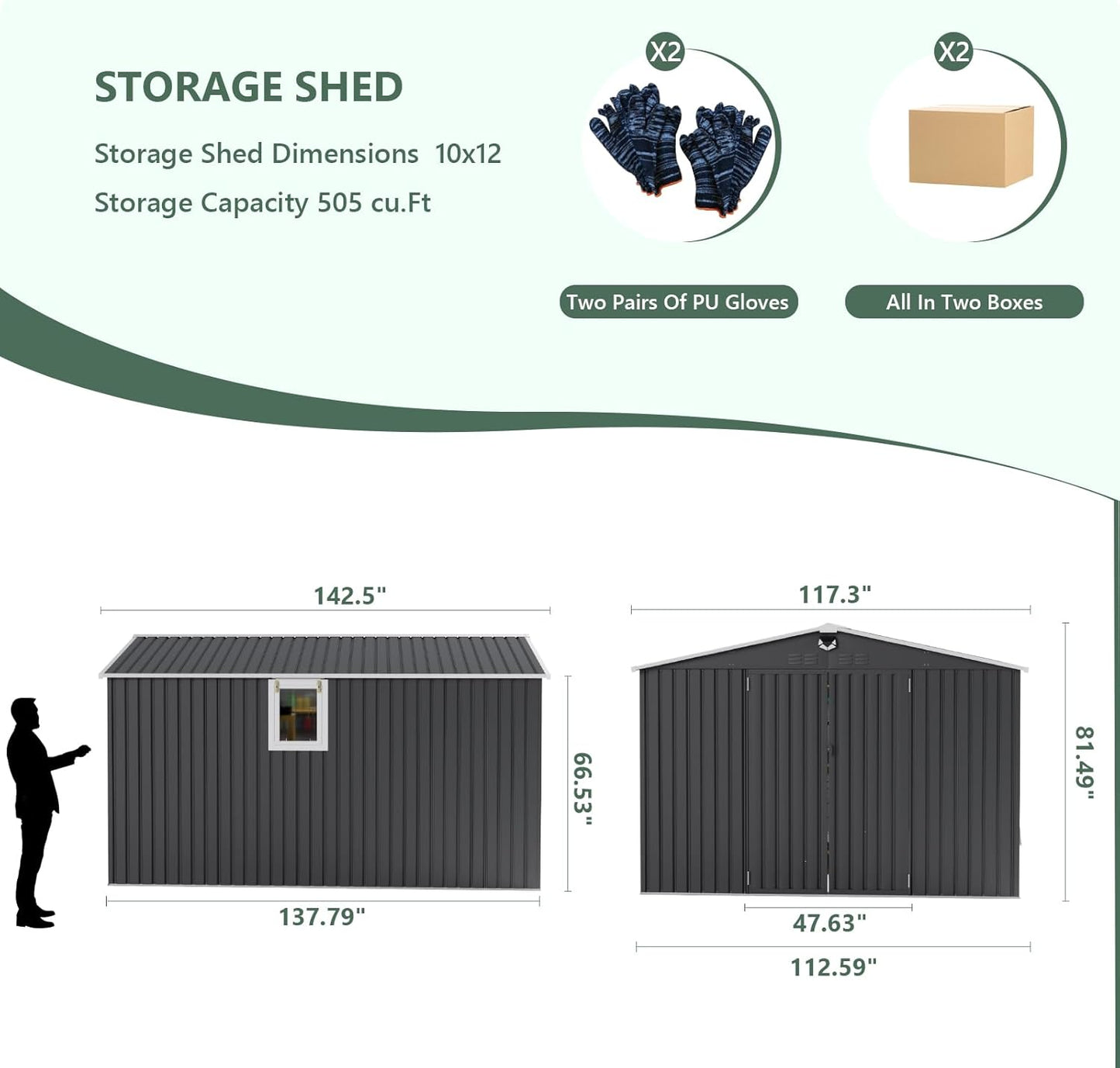 10x12 FT Metal Storage Shed,Outdoor Storage Building with Lockable Doors & 1 Vented Clear Window,Large Backyard Sheds,Waterproof Outside Storage Sheds