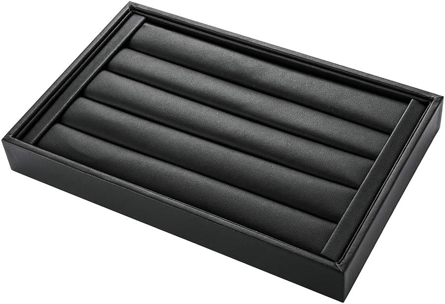 Valyria Velvet 5 Slots Ring Earrings Trays Showcase Display Jewelry Organizer (Black Flat PU Leather)