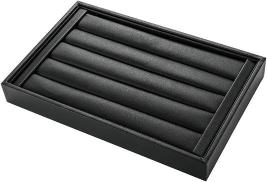 Valyria Velvet 5 Slots Ring Earrings Trays Showcase Display Jewelry Organizer (Black Flat PU Leather)